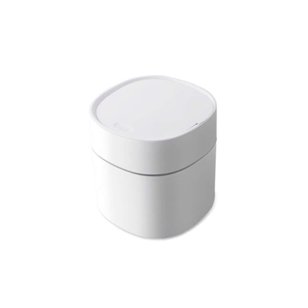 Zxb-Shop 2L Press-Type Desktop Trash Can with Elastic Lid - Compact Household Waste Paper Basket, White Small Office Trash Bin for Kitchen, Bathroom, Bedroom & Workspace