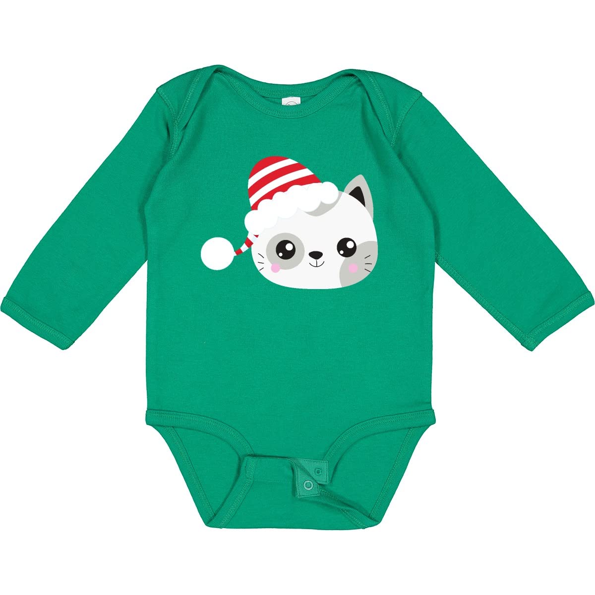 Inktastic Christmas Cat with Santa Hat - Cute Holiday Cat Long Sleeve Bodysuit for Babies & Toddlers | Perfect for Christmas Photos, Family Gatherings & Festive Celebrations