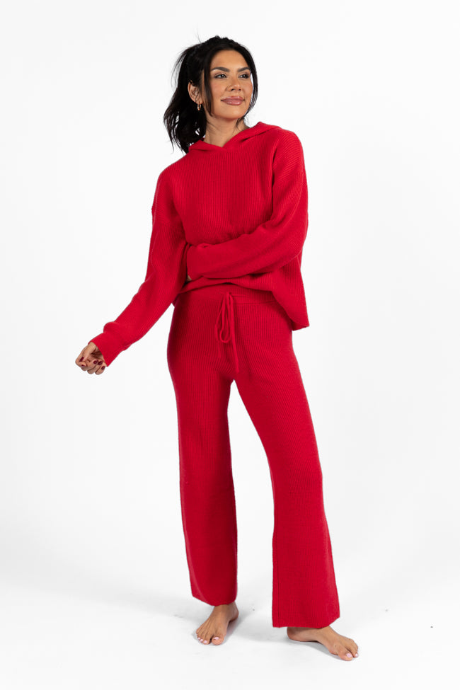Cloud Chaser Red Sweater Knit Pants for Women - Cozy Winter Lounge Pants | Perfect for Home, Yoga & Casual Outings