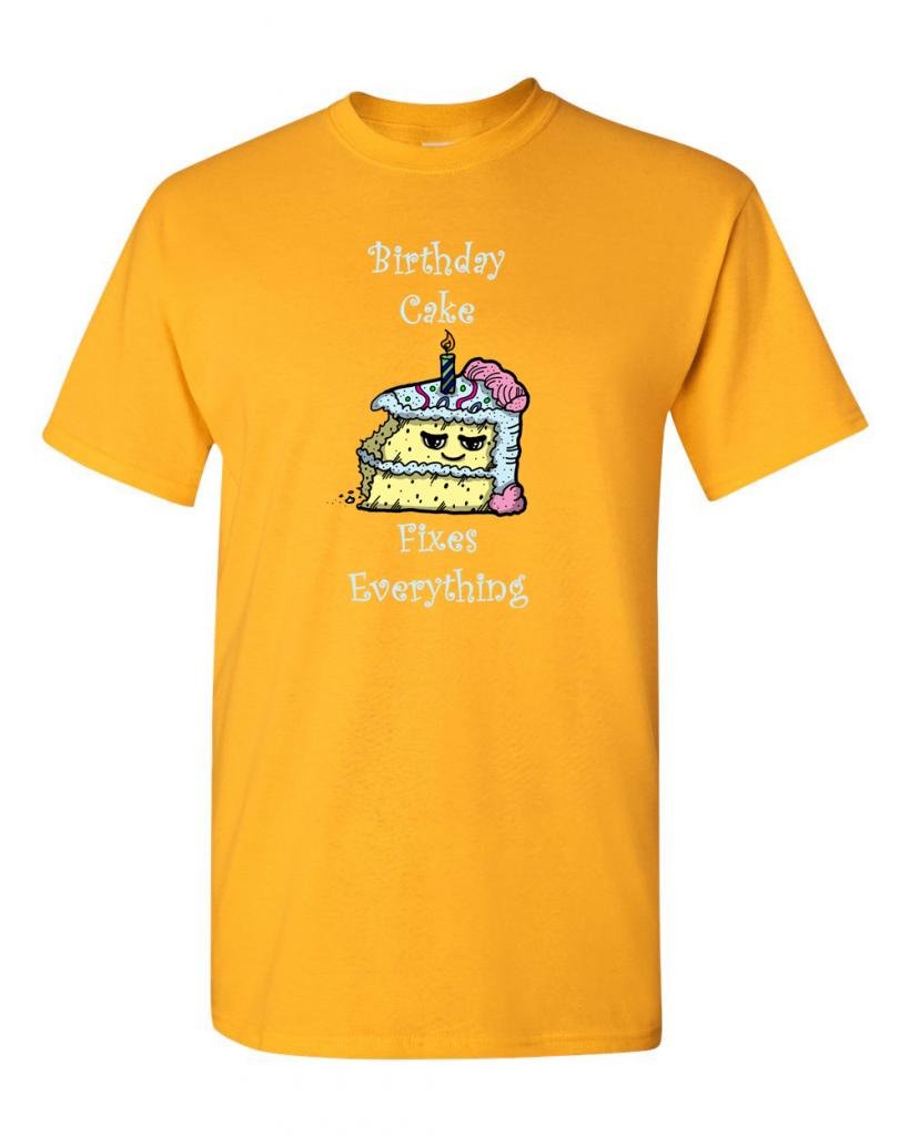 Funny Birthday Cake Fixes Everything Adult T-Shirt - Humorous Gift for Men & Women - Perfect for Parties, Casual Wear & Gifts
