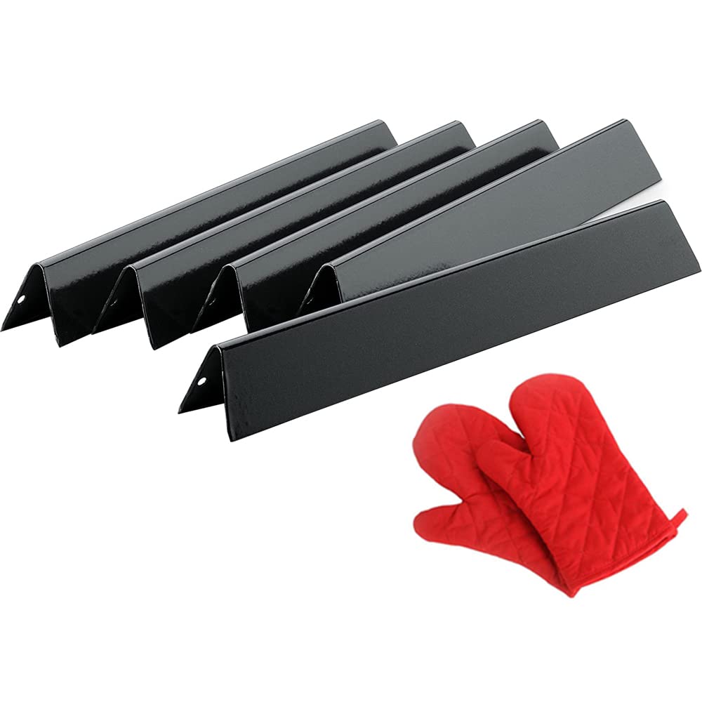 Weber 7621 Flavorizer Bar Set for 300 Series Grills - Gray Replacement Parts Bundle with Deco Essentials Heat Resistant Oven Mitts (Pair, Red) - Perfect for BBQ, Grilling, and Outdoor Cooking