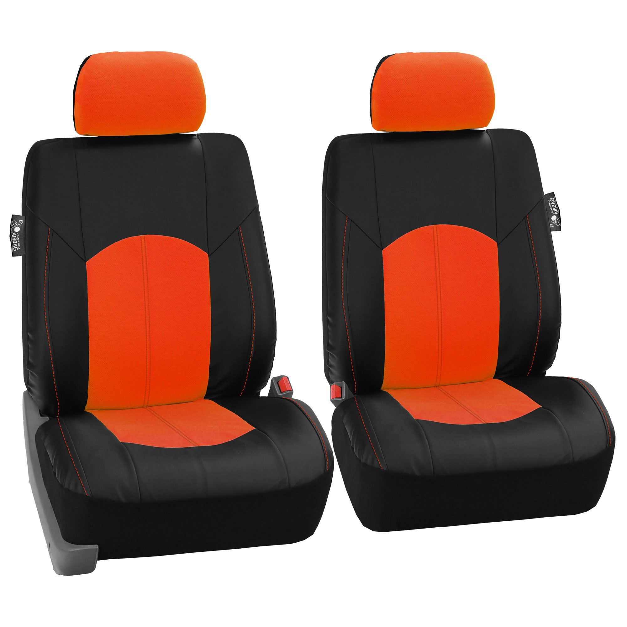 Premium FH Group Faux Leather Car Seat Covers - Universal Fit for Cars, Trucks & SUVs | Airbag Compatible, Front Seats Only (Orange) | Durable Automotive Interior Accessories for Comfort & Style | Perfect for Daily Commute, Road Trips & Vehicle Protection
