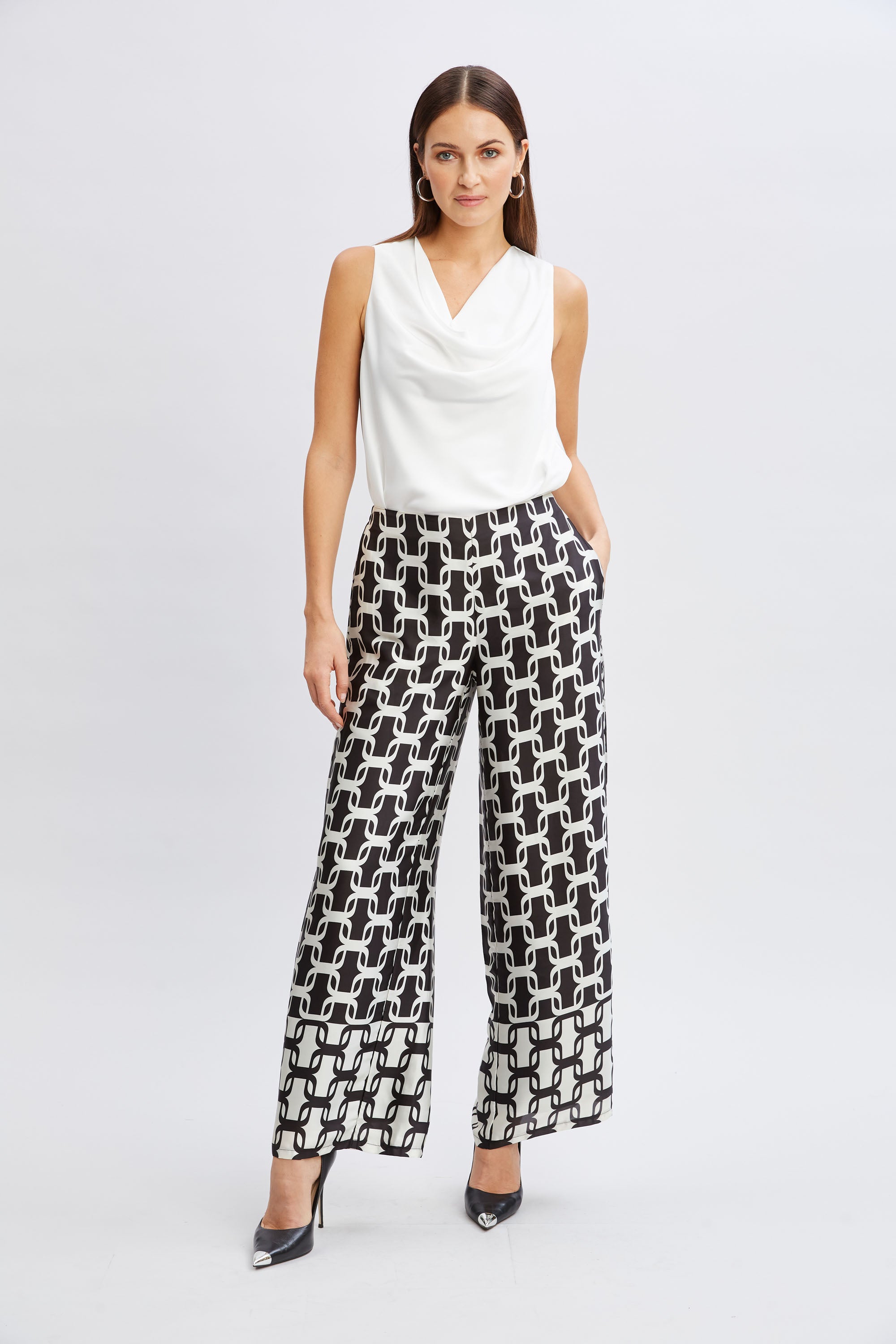 Tahari Women's Geometric Chain Print High-Waisted Pants - Stylish & Comfortable for Work, Office & Casual Outfits