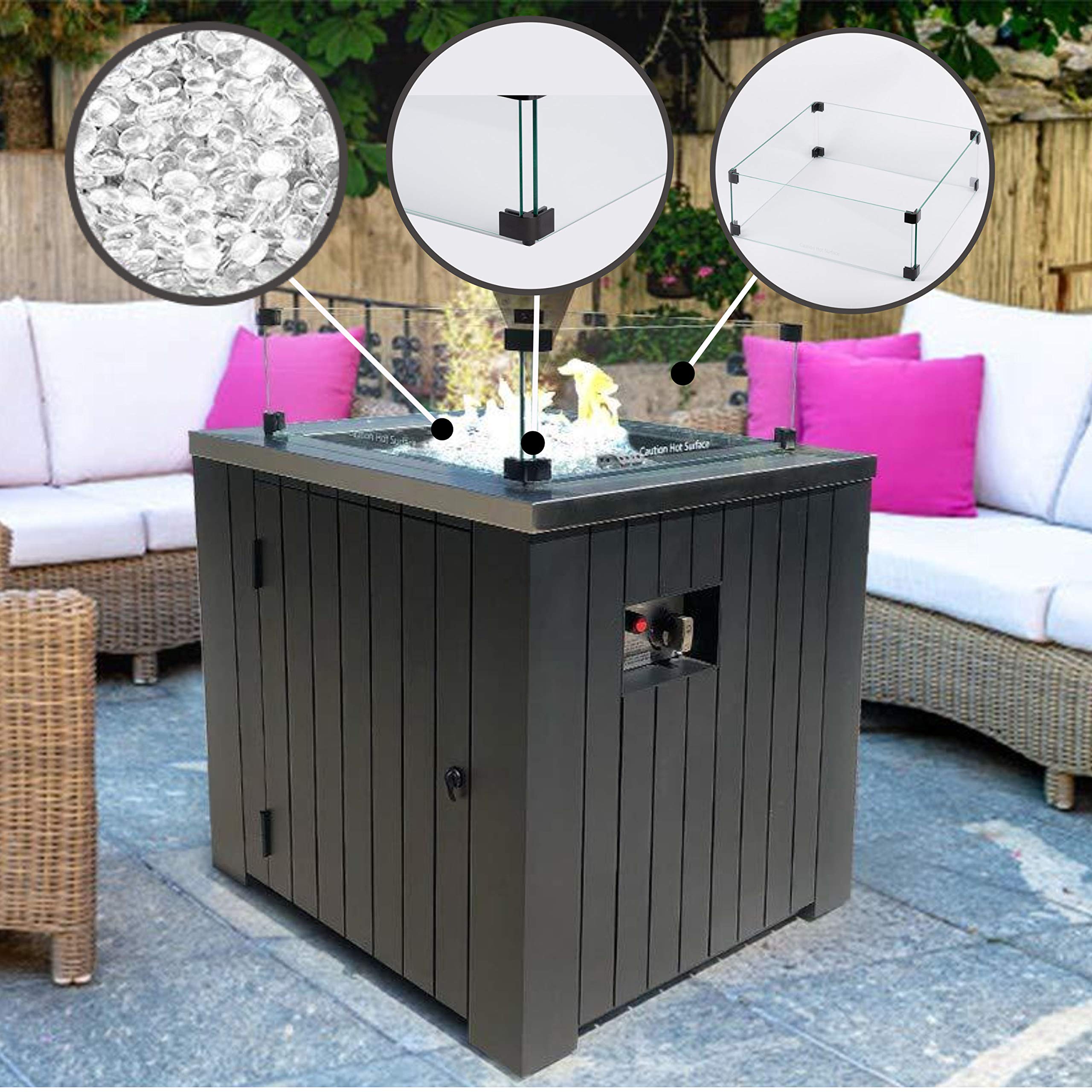 19-Inch Wind Guard Glass Panel for Square Outdoor Propane Fire Pit Table - Durable Heat-Resistant Protection for Patio, Deck, and Backyard Gatherings
