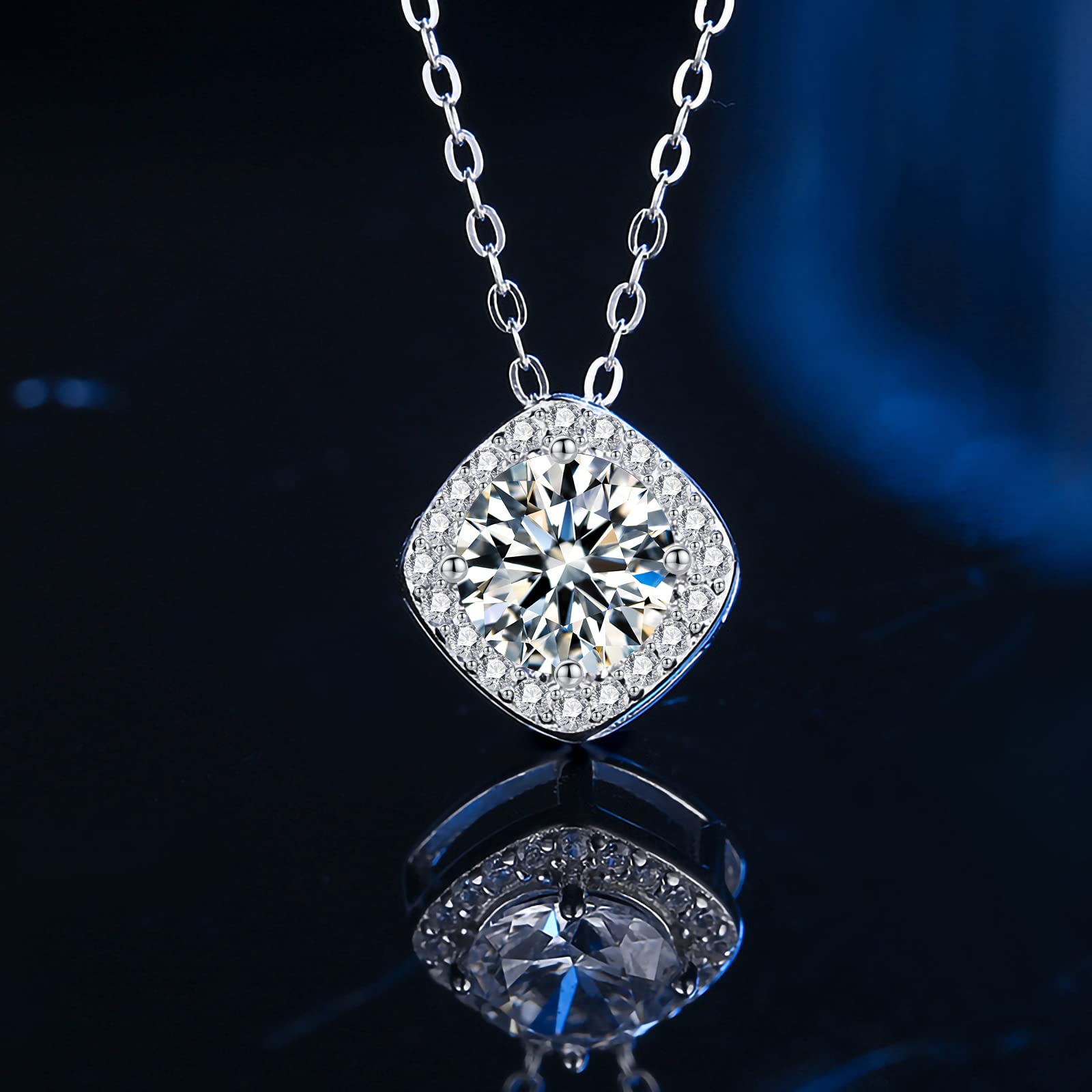 0.5ct/1ct/2ct Halo Round-Cut Moissanite Pendant Necklace - 925 Sterling Silver Women's Jewelry Gift for Mom, Wife, Girlfriend - Perfect for Anniversary, Birthday, Valentine's Day & Special Occasions