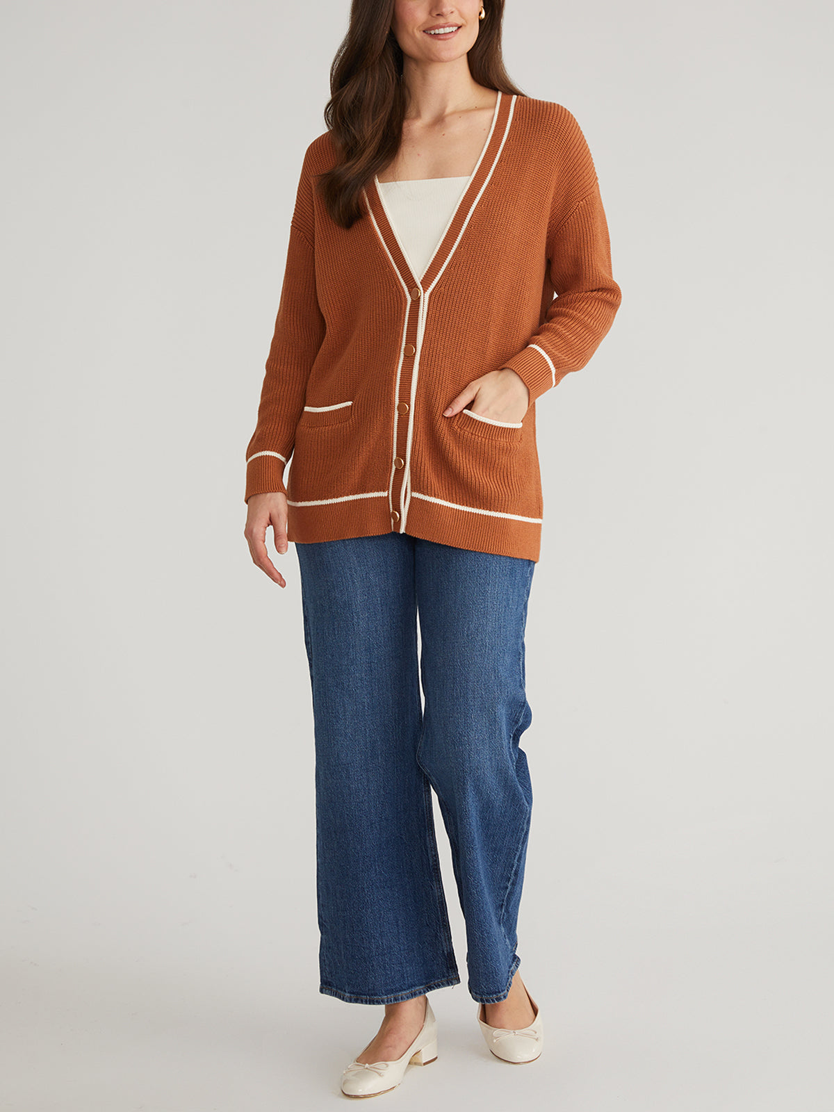 Emma Oversized Tipped Cardigan - Cozy Long Knit Sweater for Women | Perfect for Fall Layering, Casual Outfits & Coffee Dates