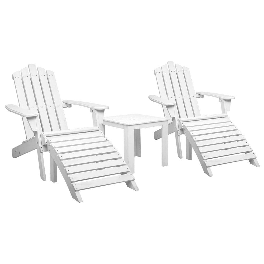 Gardeon Outdoor Sun Lounge Beach Chair - White Wooden Adirondack Patio Chair with Table Setting - Perfect for Poolside, Backyard & Beach Relaxation