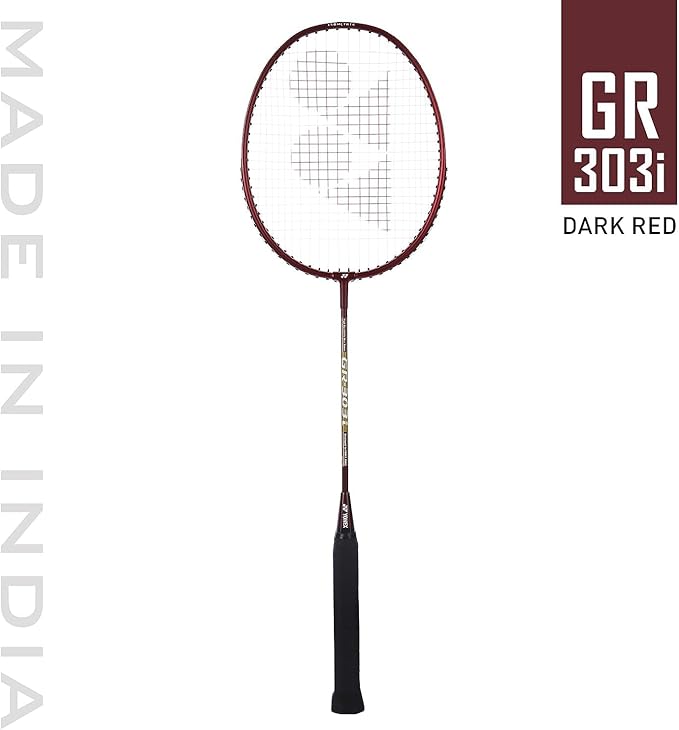 Yonex GR 303i Dark Red Badminton Racket Prestrung - High Performance Carbon Graphite Shuttlecock Racquet for Professional & Recreational Players - Perfect for Tournaments, Training & Backyard Games (Made in India)
