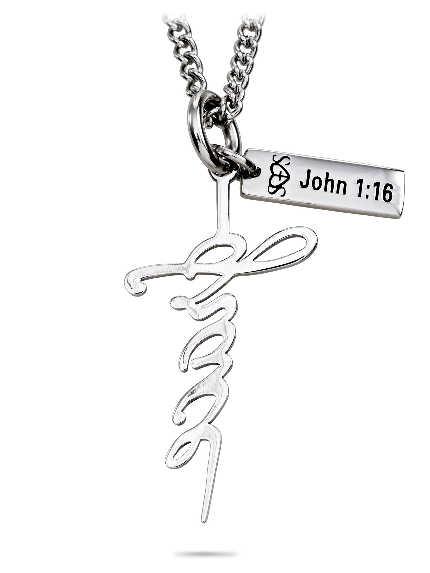 Women's Grace Cross Pendant Necklace - Stainless Steel Christian Jewelry with John 1:16 Verse for Daily Wear