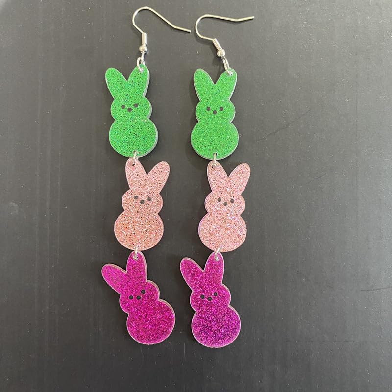 Sparkling Easter Bunny Drop Earrings for Women - Cute Acrylic Rabbit Dangle Earrings with Glitter Details | Perfect Easter Gift, Holiday Jewelry & Spring Party Accessories | Great for Easter Celebrations, Gift Giving & Everyday Fashion