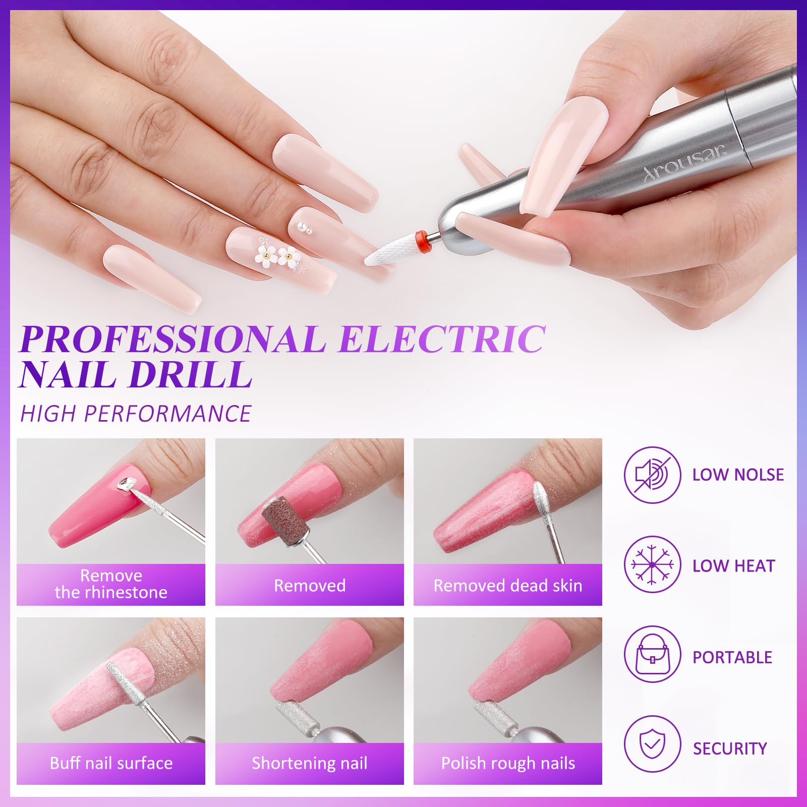 Arousar Nail Extension Gel Kit - 15ml x 4 Bottles (Sparkling Silver) with Anti-Slip Base & Top Coat, UV/LED Lamp & Nail Drill for Salon & DIY Manicure - Perfect for Beginners & Professionals | At-Home Nails, Salon Services, Party Glam Looks