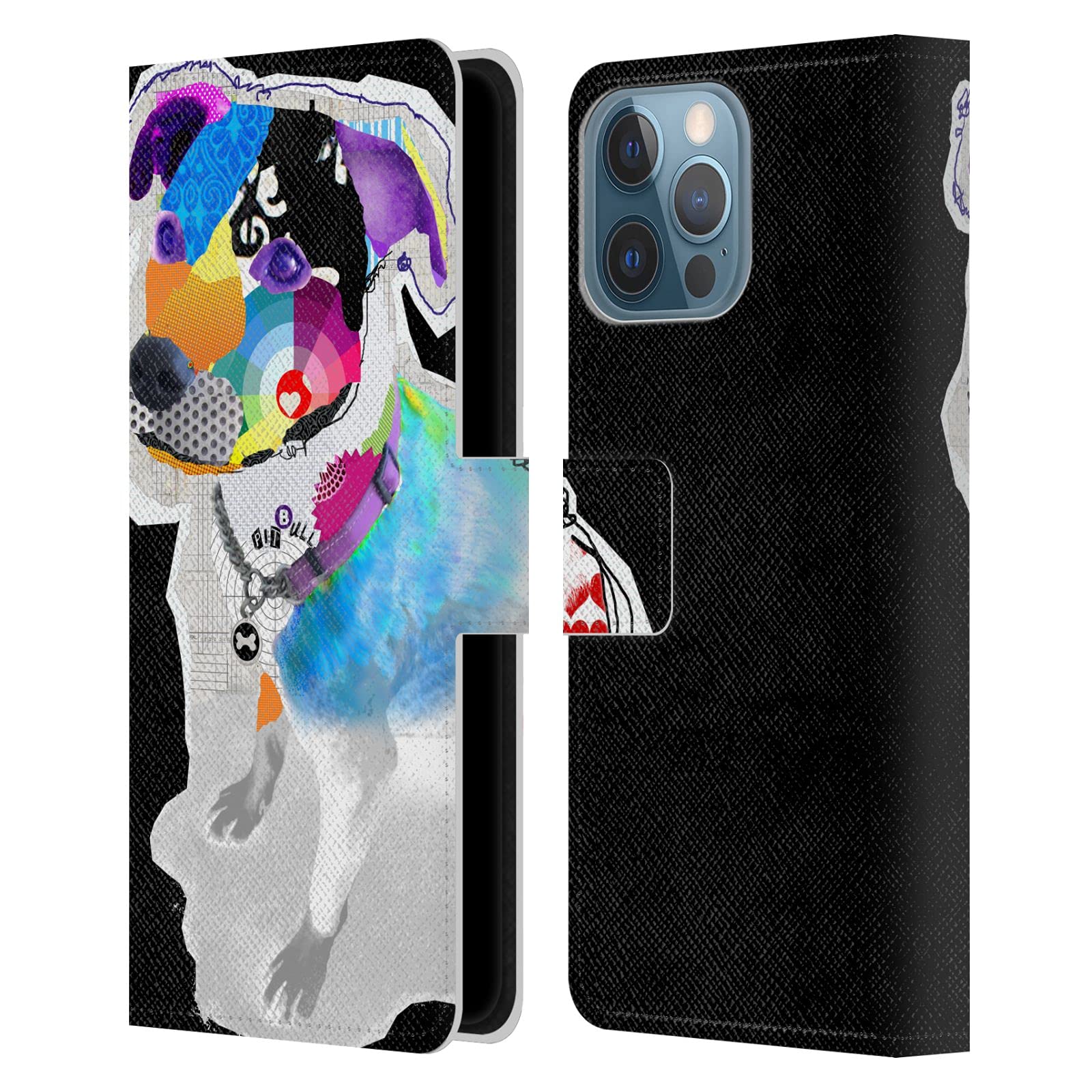 Head Case Designs Michel Keck Pitbull Dogs 2 Leather Wallet Case for iPhone 13 Pro Max - Stylish Protective Cover for Work & Travel