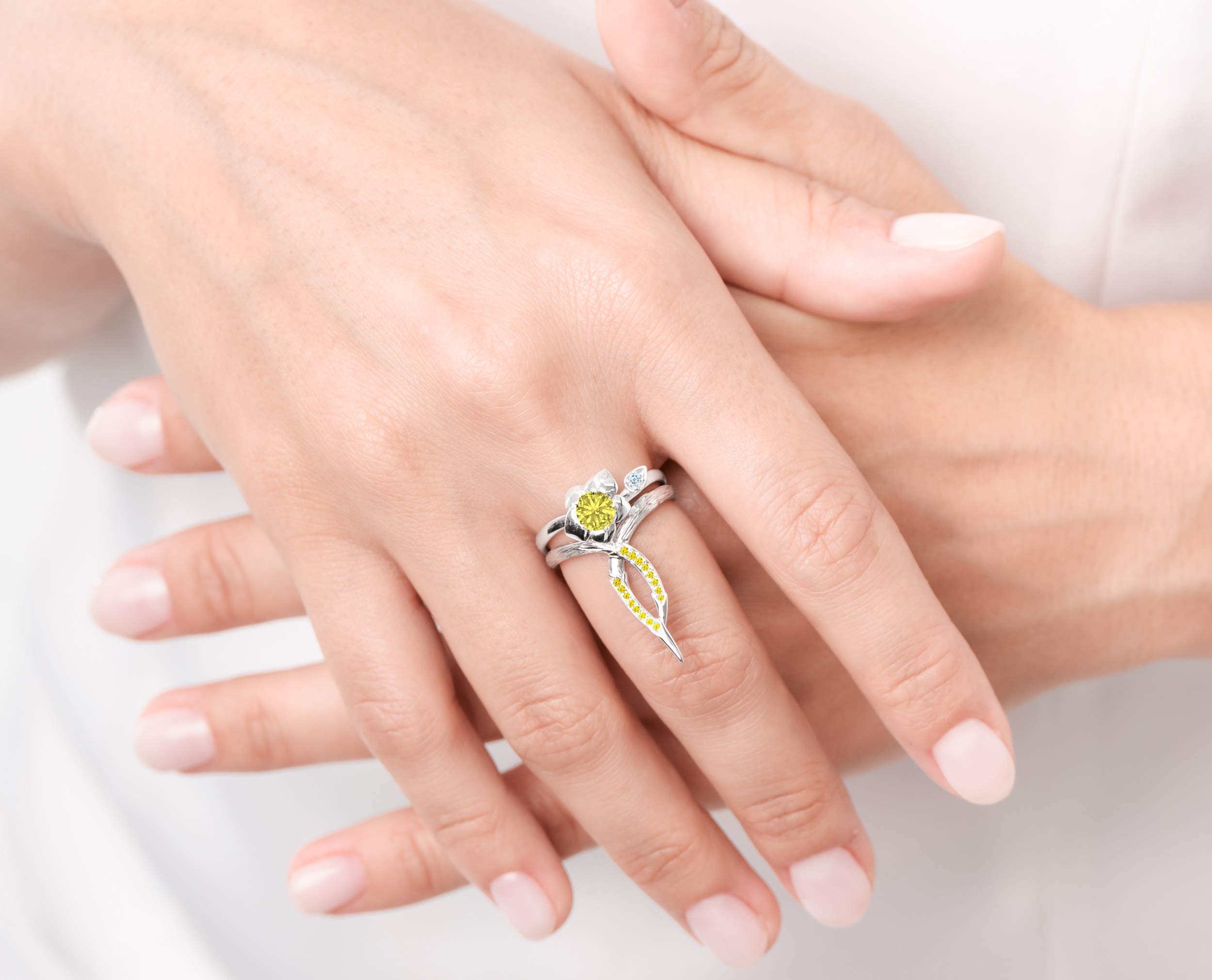 Alternative Wedding Ring - Yellow Diamond Nature Inspired Twisted Vine Tree Branch Ring for Women - Perfect for Boho, Elf & Fantasy Themed Weddings & Everyday Wear