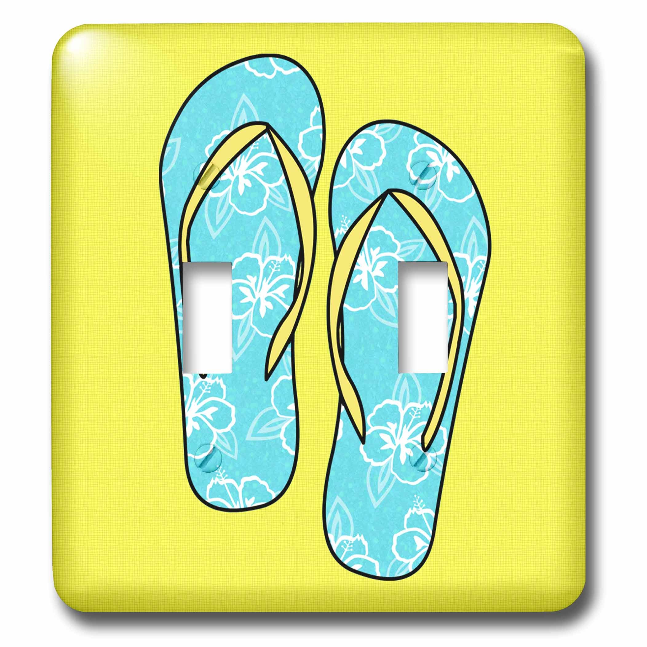 3D Rose Light Switch Cover - Cute Flip Flops Design in Light Blue and Yellow - Decorative Wall Plate for Bedroom, Bathroom, or Kids Room Decor