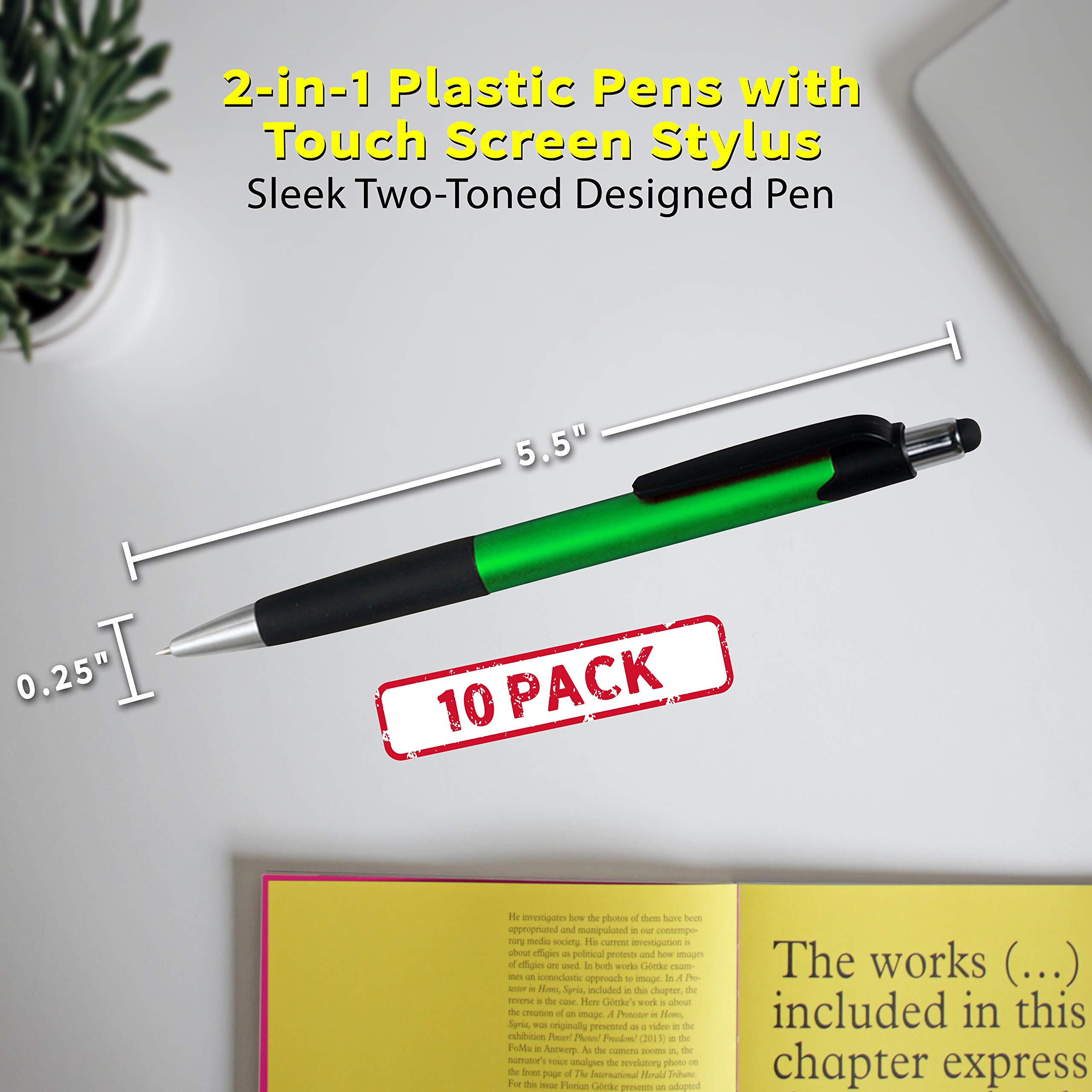 10 Pack Touch Screen Stylus Pens - Metallic Green Plastic Stylus Pens for iPad, Tablet, Drawing & Note Taking