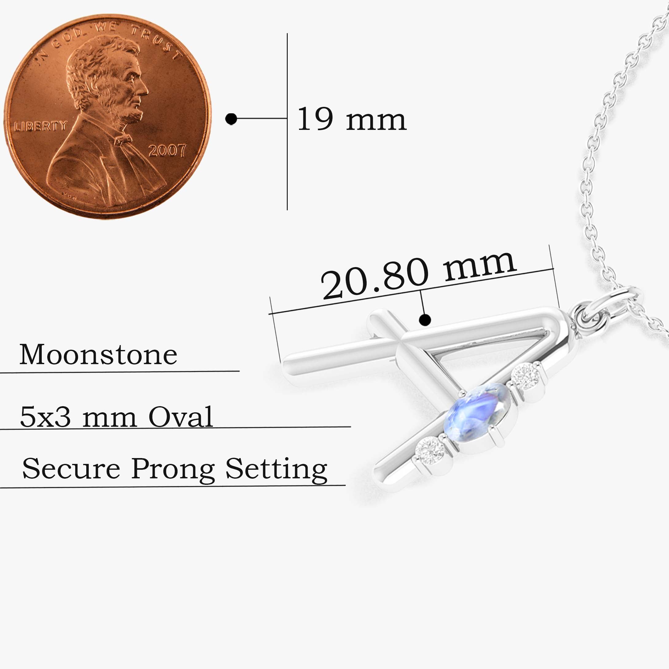 Alphabet Initial A Pendant Necklace with Natural Moonstone & Zircon - Elegant Personalized Jewelry Gift for Women, Perfect for Birthday, Anniversary and Everyday Wear
