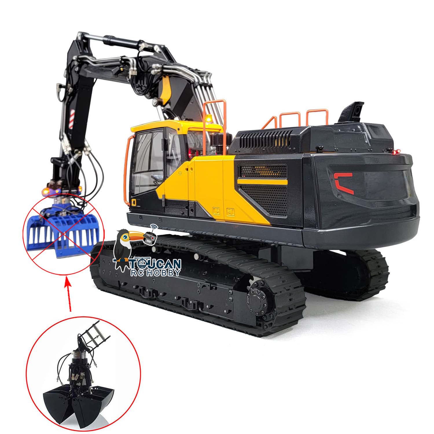 1/14 Scale MTM Metal RC Hydraulic Excavator - EC380 Remote Control Construction Vehicle with 3 Arms, Clamshell Bucket & Ripper | Realistic Engineering Toy for Adults & Kids | Outdoor Sandbox, Construction Site Play & Collector's Display