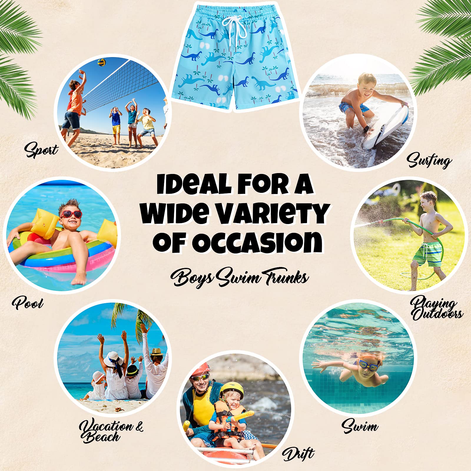 **Boys Swim Trunks with Boxer Brief Liner - Quick Dry Bathing Suits for Beach & Pool - Comfortable Compression Swim Shorts for Kids**    *(Perfect for Swimming, Surfing, and Summer Water Activities)*