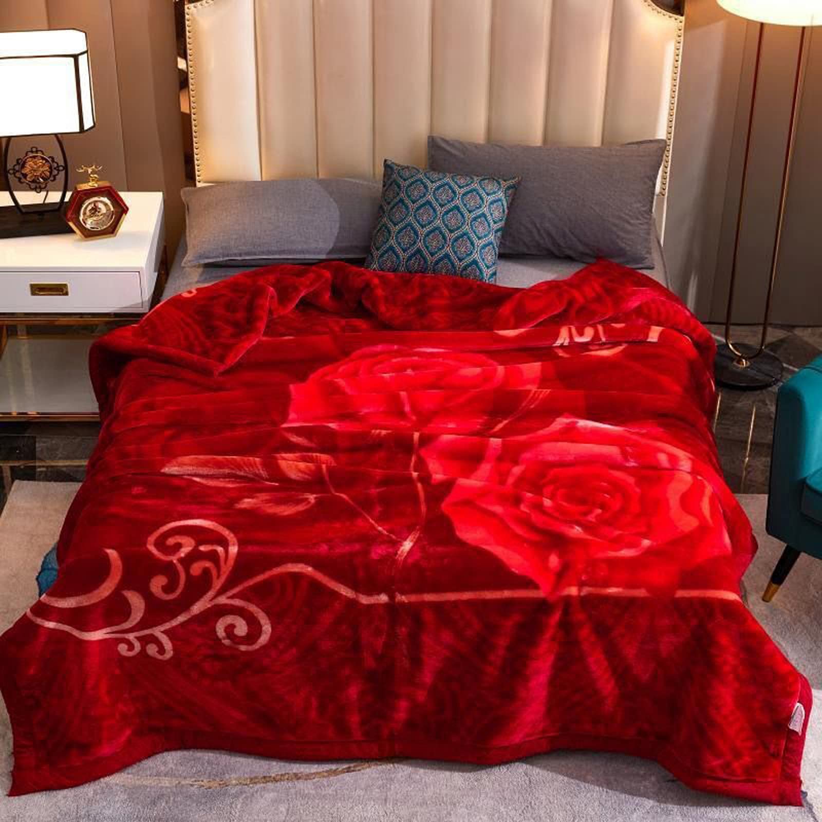 Premium Mink Fleece Blanket - King Size Heavyweight Winter Blanket, 2-Ply Reversible, Ultra Soft & Warm, Raschel Printed Design for Cozy Bedding - Perfect for Cold Weather, Living Room, Bedroom, and Gift Giving
