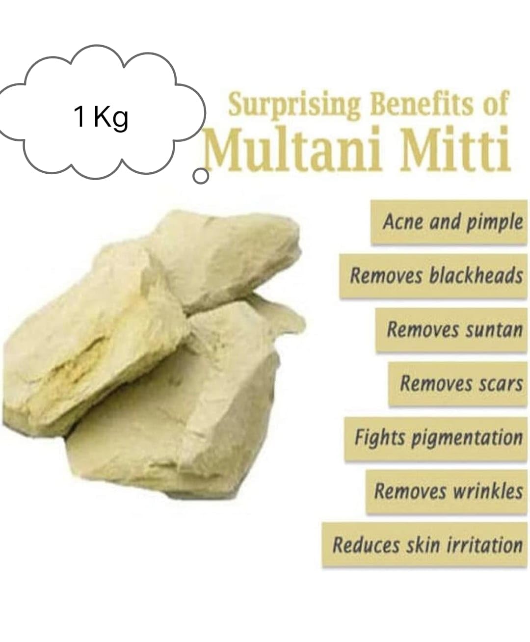Groovs Organic Multani Mitti (Fuller's Earth) Clay Powder - 1000g (1kg) Natural Calcium Bentonite Clay for Face Mask & Hair Care | Deep Cleansing, Oil Control, Skin Brightening | DIY Beauty Treatments & Spa Days