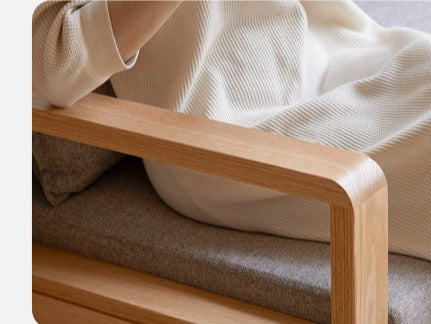 Solid Oak Wood Sofa Bed - Modern Multifunctional Convertible Sleeper for Small Spaces | Living Room, Guest Room & Studio Apartment Furniture