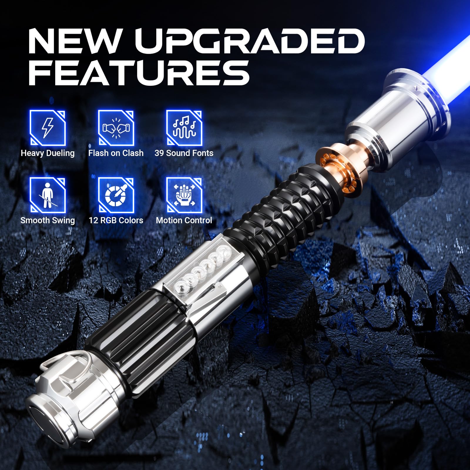 RGB Dueling Lightsaber with Motion Control - 39 Sound Effects & 12 Colors | Smooth Swing Metal Handle Light Saber for Adults & Kids | Cosplay, Gifts, Star Wars Fans, Halloween Costume, Role Play, Collectibles