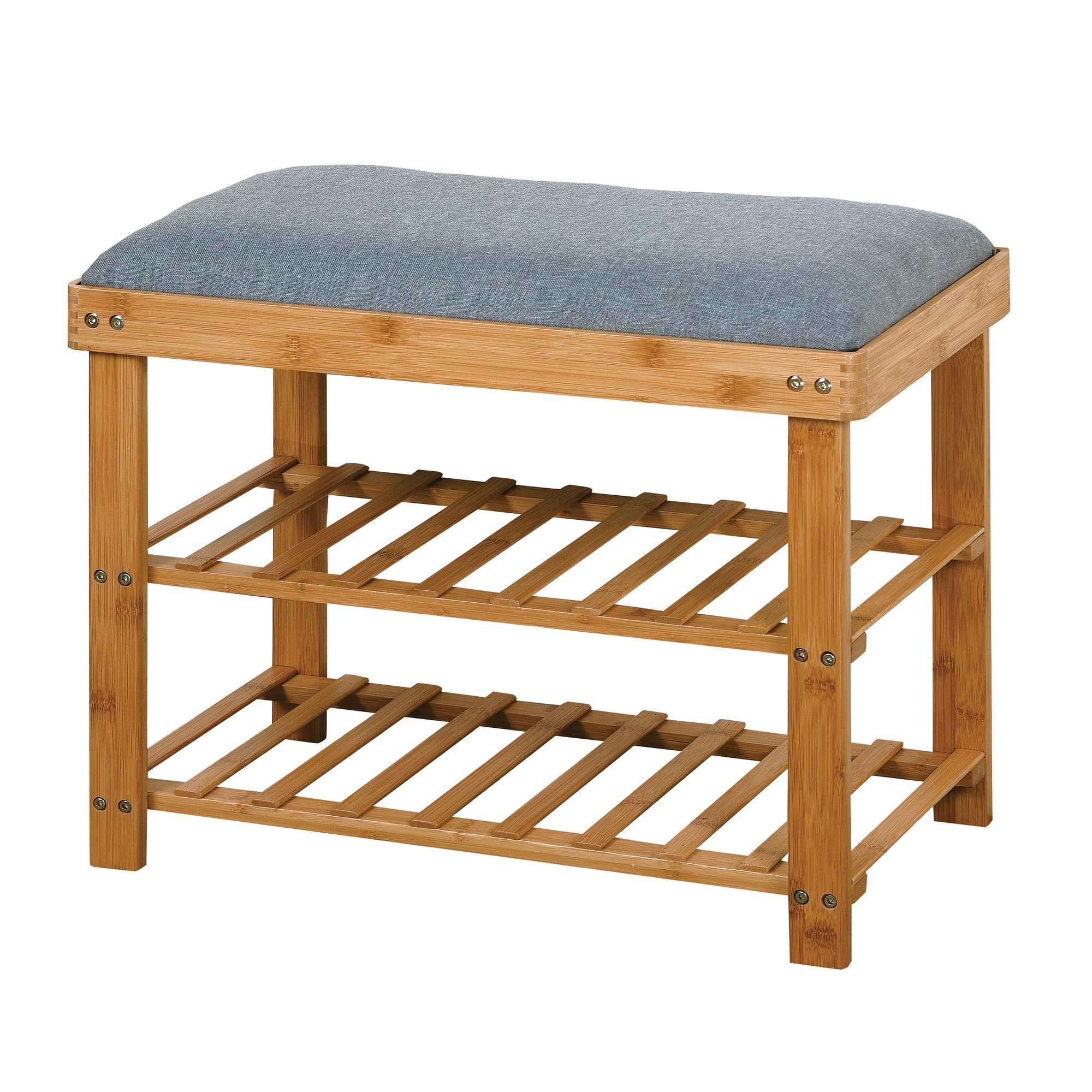 3-Tier Bamboo Storage Bench - Entryway Shoe Rack & Ottoman Seat for Living Room, Hallway (23.62 x 11.4 x 19.88 Inches) - Perfect for Organizing Shoes, Blankets & Home Decor