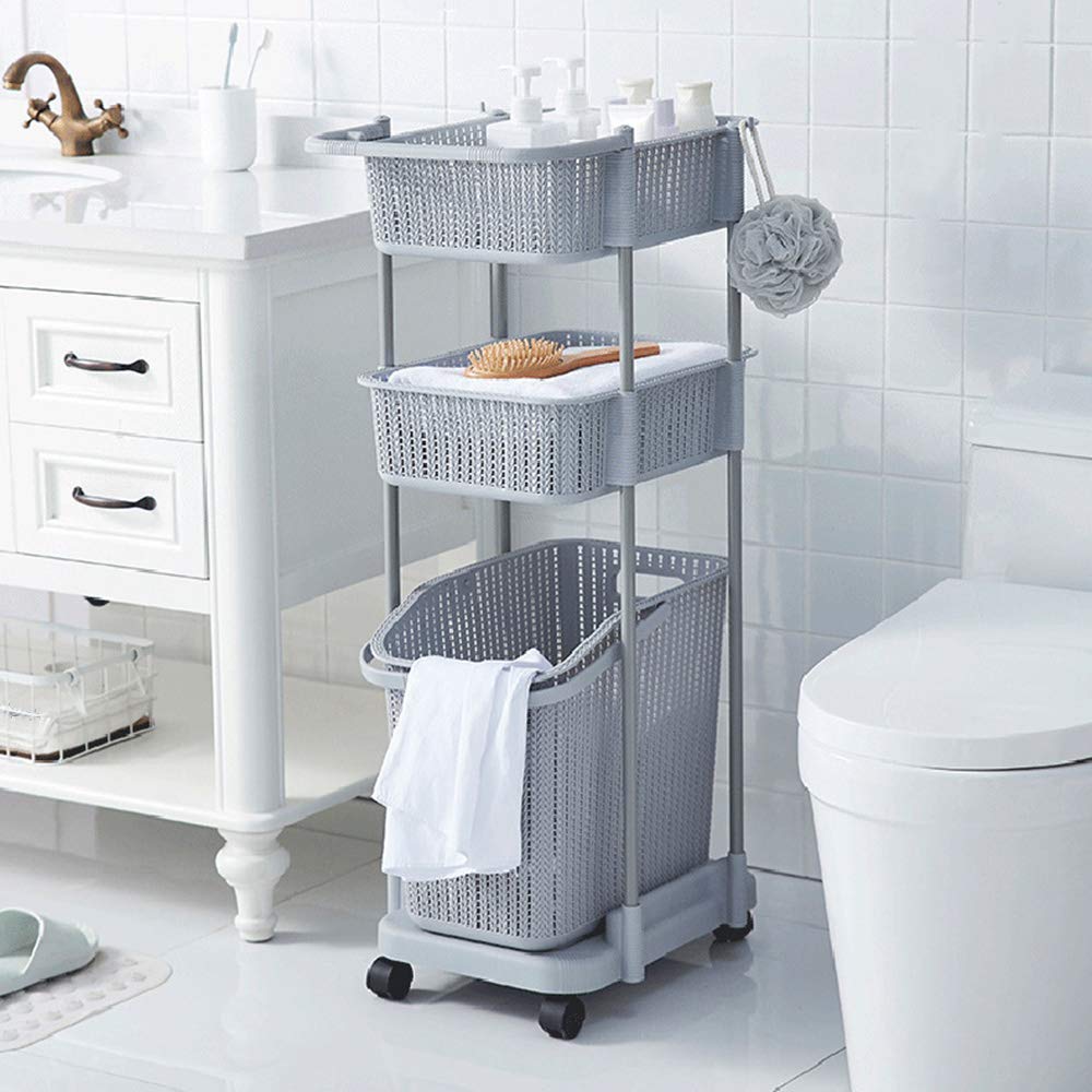 3-Tier Rolling Storage Cart with Removable Laundry Baskets - Space-Saving Organizer for Bathroom, Bedroom, Kitchen & Closet - Durable Multi-Purpose Utility Cart for Home Organization