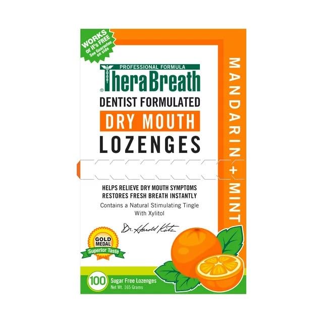 TheraBreath Dry Mouth Relief Lozenges - Mandarin Mint Flavor, 100 Count (5.8 oz) - Sugar-Free, Dentist-Recommended for Dry Mouth & Bad Breath - Perfect for Travel, Work & Post-Dental Care