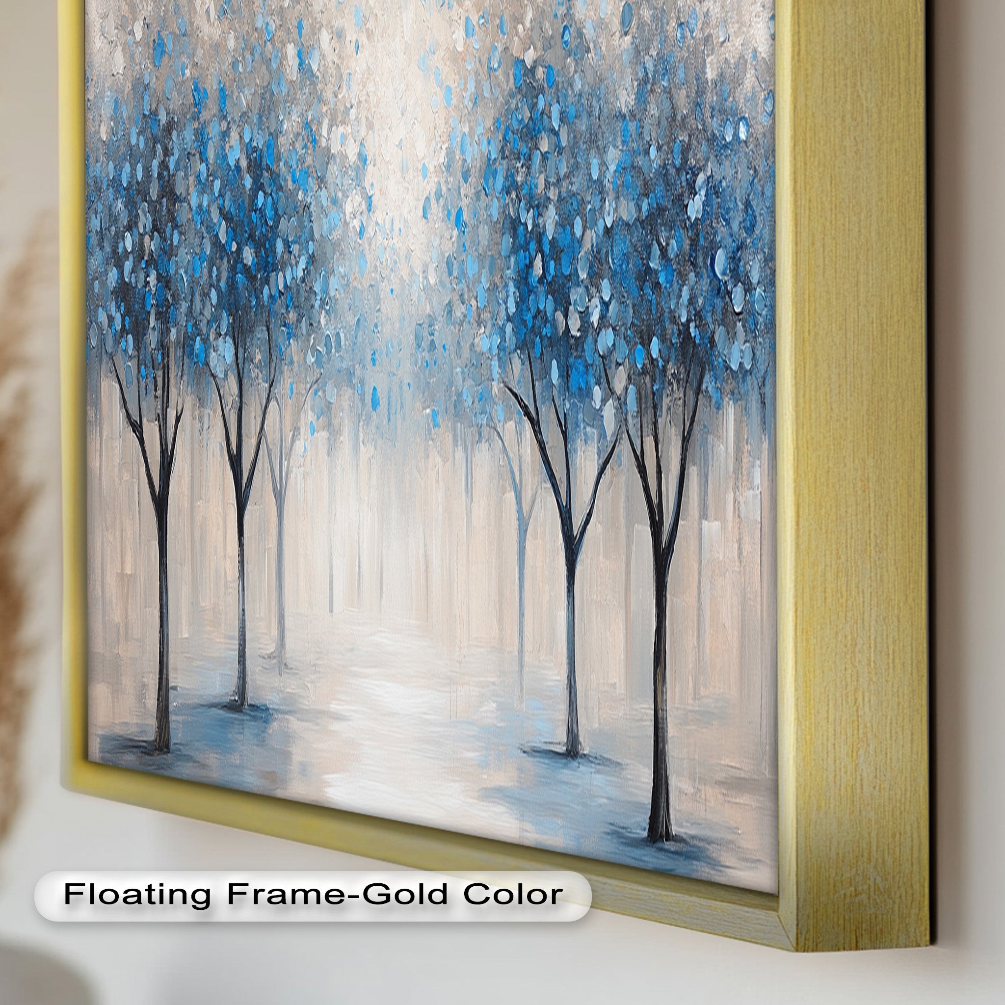 Blue Blossom Trees Wall Art - Floral Oil Painting Canvas Print for Living Room, Bedroom & Office Decor | Nature Inspired Home Decor