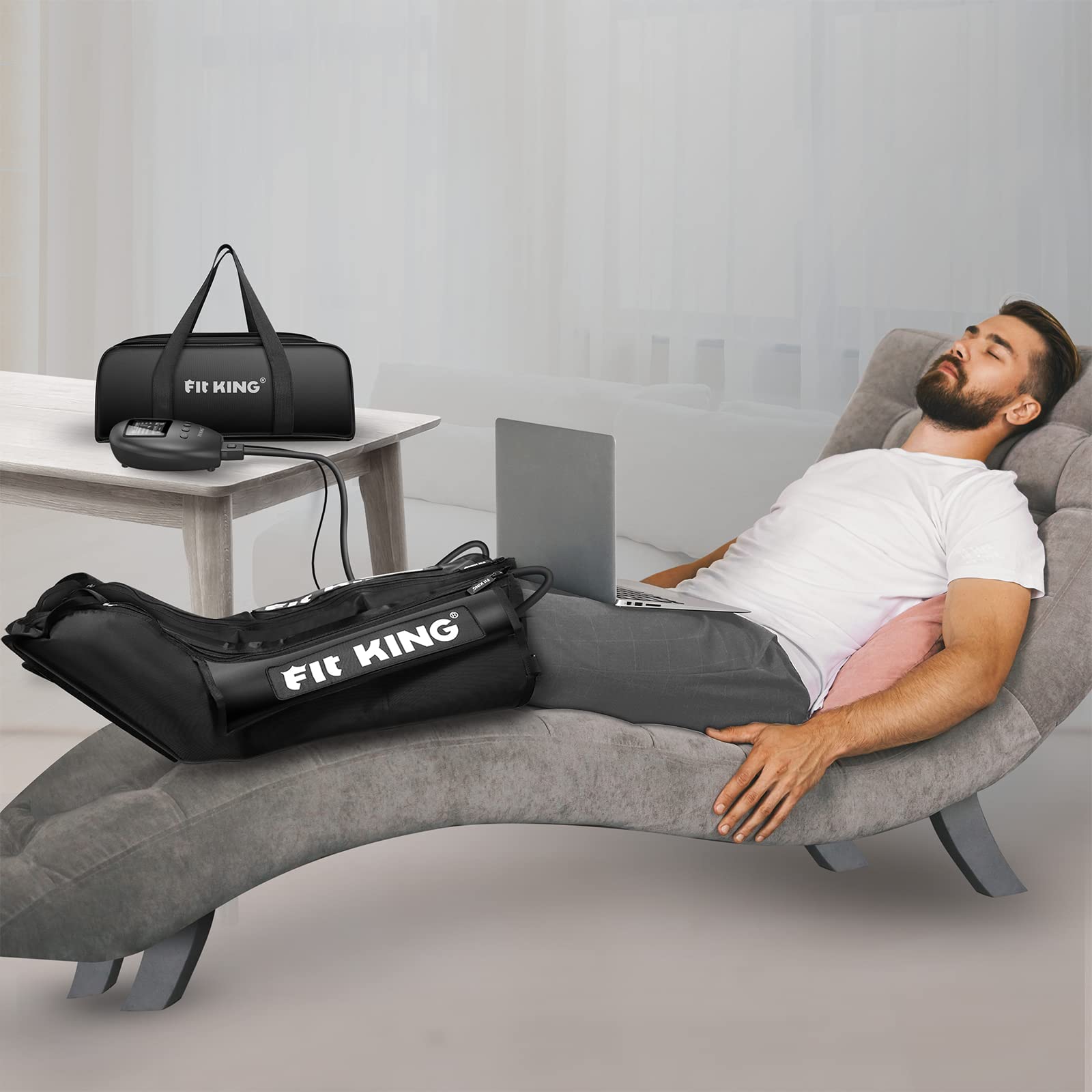 FIT KING Air Compression Leg Massager Boots - Fast Recovery for Foot & Calf Pain Relief, Muscle Soreness, Swelling Reduction - Improves Blood Circulation - FSA/HSA Eligible - Perfect for Post-Workout Recovery, Injury Rehabilitation & Circulation Therapy