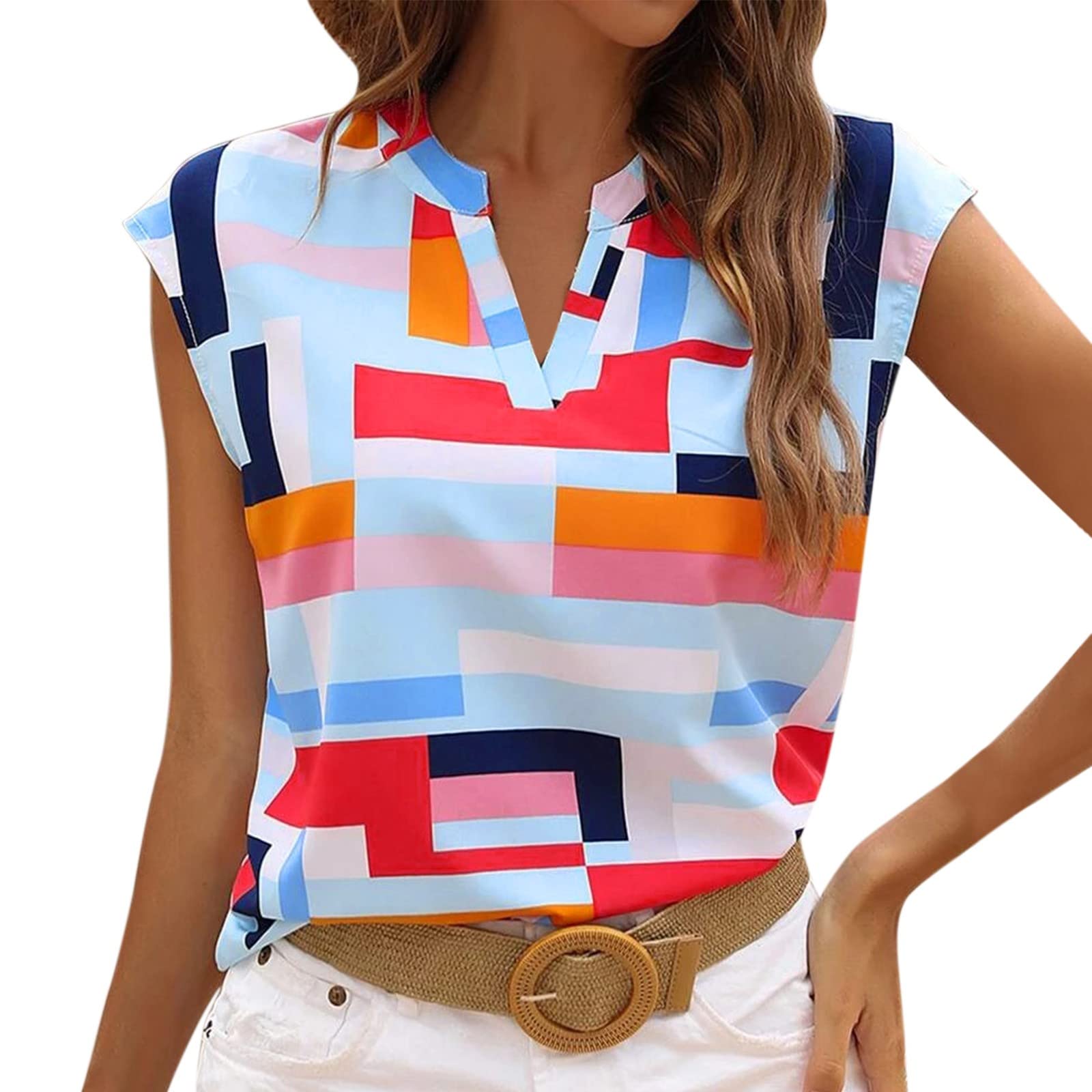 Women's Floral Print V-Neck Tunic Top - Short Sleeve Summer Blouse & Long Sleeve Shirt for Casual Wear, Beach Outfits and Office Attire