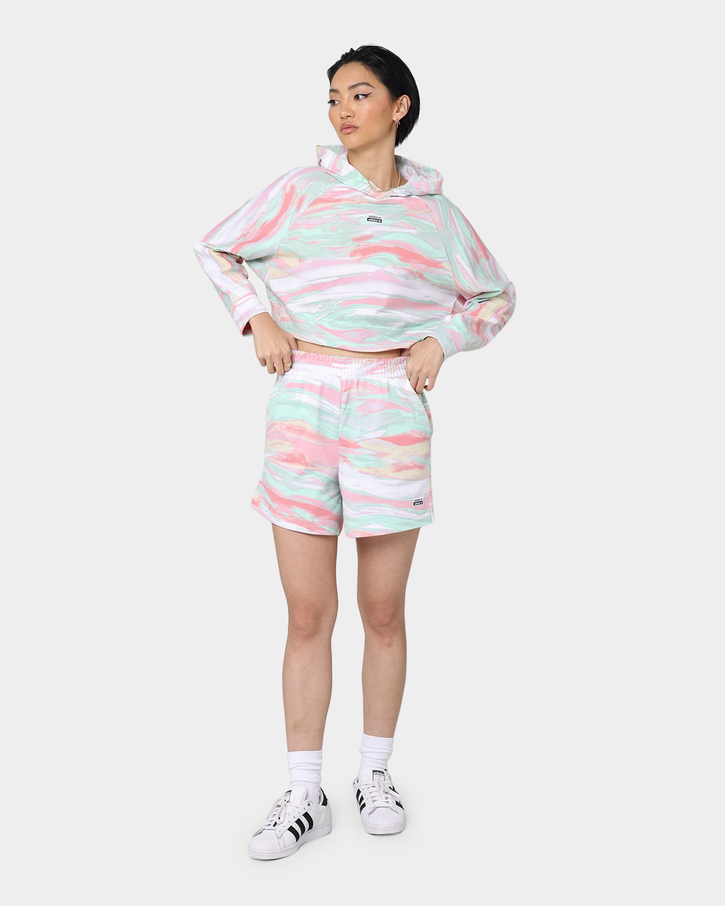 Adidas Women's Marbled Print Cropped Hoodie - Stylish Pullover Sweatshirt for Casual Wear, Gym & Street Fashion