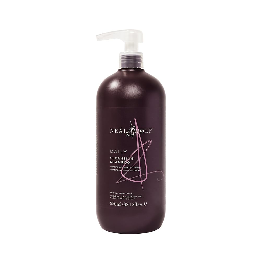 Neal & Wolf DAILY Cleansing Shampoo 950ml with Pump Dispenser - Gentle Hair Wash for All Hair Types - Perfect for Daily Use at Home, Gym & Travel