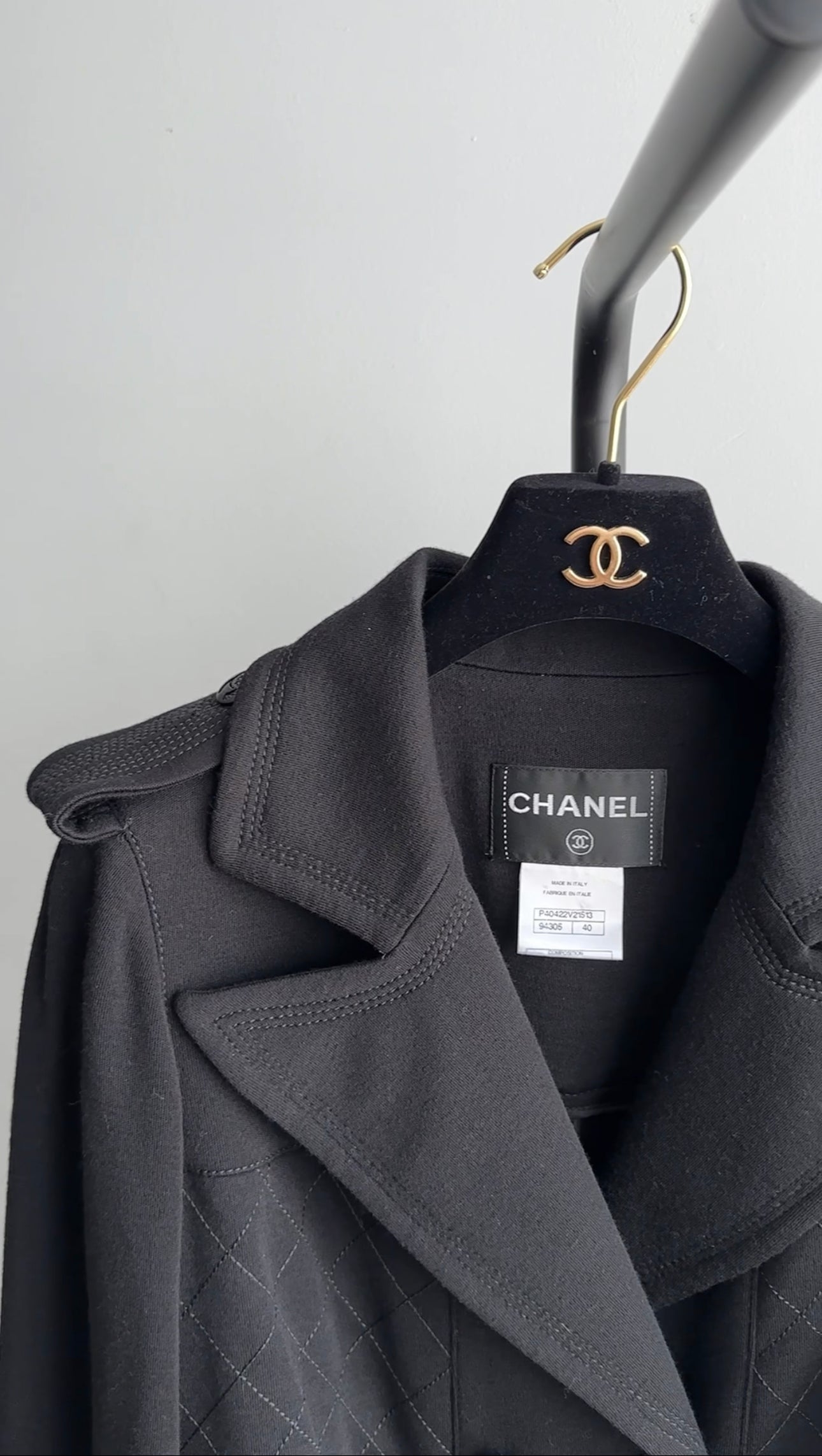 Chanel 11A Black Wool Knit Jersey Belted Trench Coat for Women - Size FR40 / US 8 (Medium) - Perfect for Office Wear, Fall Fashion & Luxury Outerwear