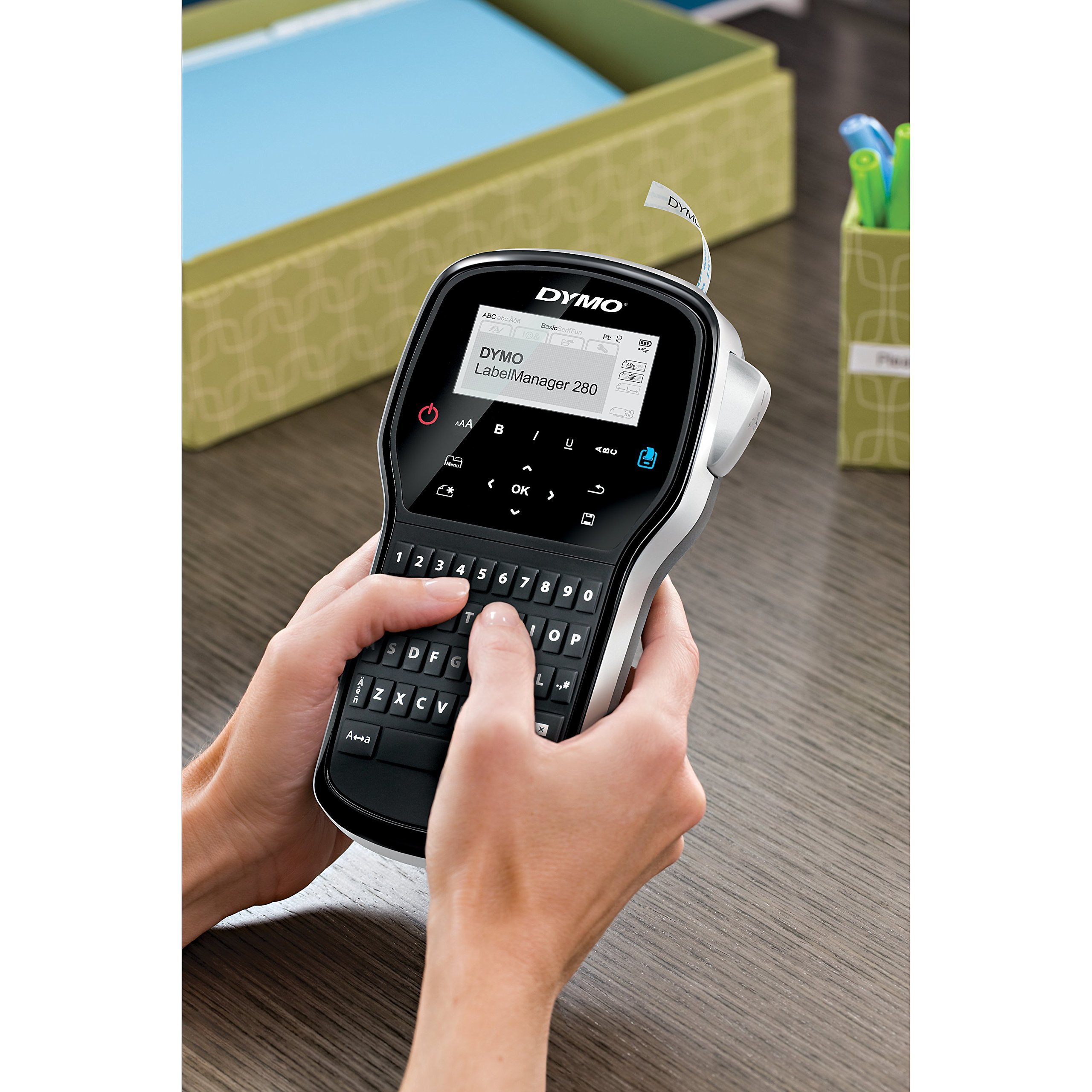 DYMO LabelManager 280 Rechargeable Label Maker with QWERTY Keyboard - Portable Label Printer for Home & Office Organization, Easy-to-Use with One-Touch Smart Keys, PC/Mac Connectivity (Renewed) - Perfect for Filing, Storage Boxes, Cable Management & Office Supplies Labeling