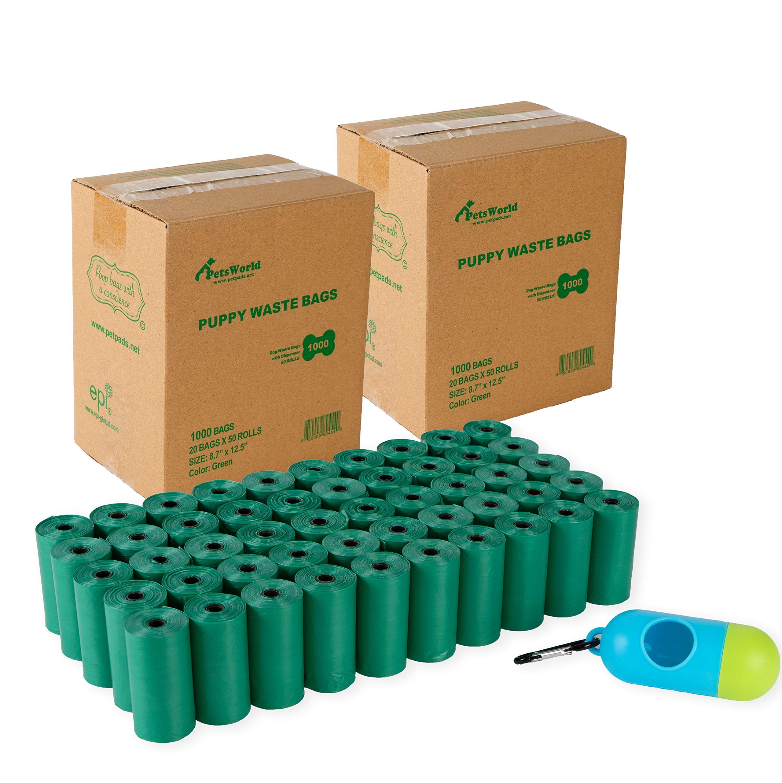 PETSWORLD Biodegradable Scented Dog Poop Bags - 6000 Count, Leak-Proof & Odor Control with Cucumber Fragrance - Includes Dispenser & Leash Clip - Thick, Sturdy Waste Bags for Dogs - Perfect for Walks, Park Visits & Travel