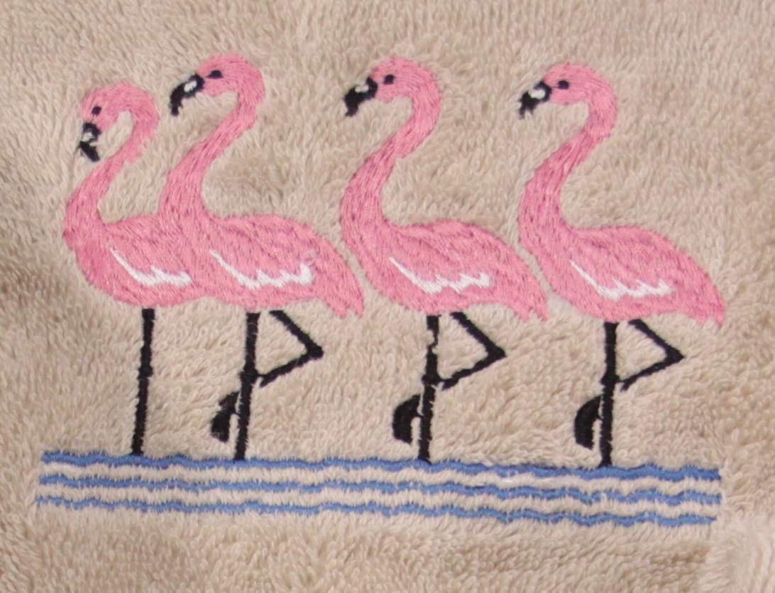 Premium Flamingo Embroidered Bath Towel Set - Soft & Absorbent Beige Towels for Spa, Beach, and Luxury Bathroom Decor