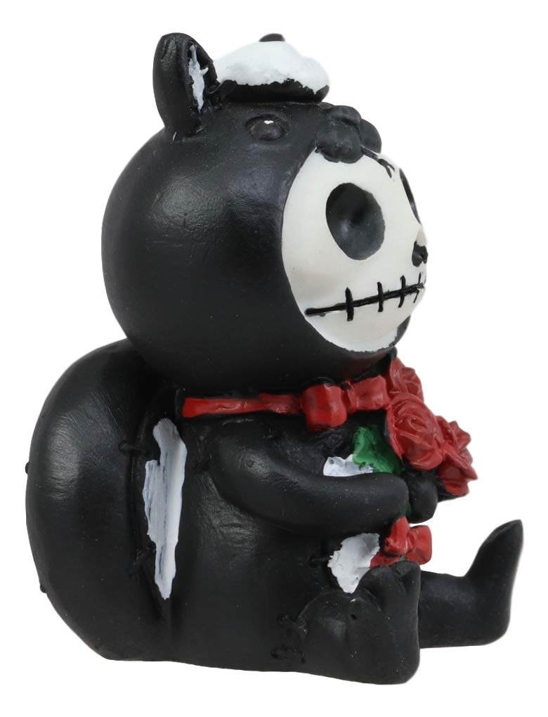 FURRY BONES Ebros Valentine Skunk Skeleton Figurine - Cute Monster Collectible with Red Roses & Hooded Costume - Perfect for Home Decor, Gift Giving & Gothic Collections