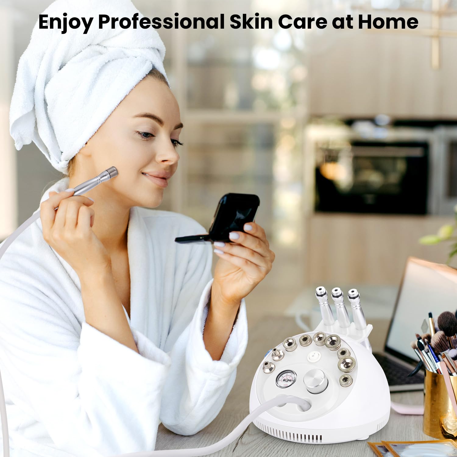 Professional 4-in-1 Diamond Microdermabrasion Machine with Skin Scrubber - At-Home & Salon Facial Exfoliation Device for Glowing Skin - Perfect for Anti-Aging, Blackhead Removal & Skin Rejuvenation