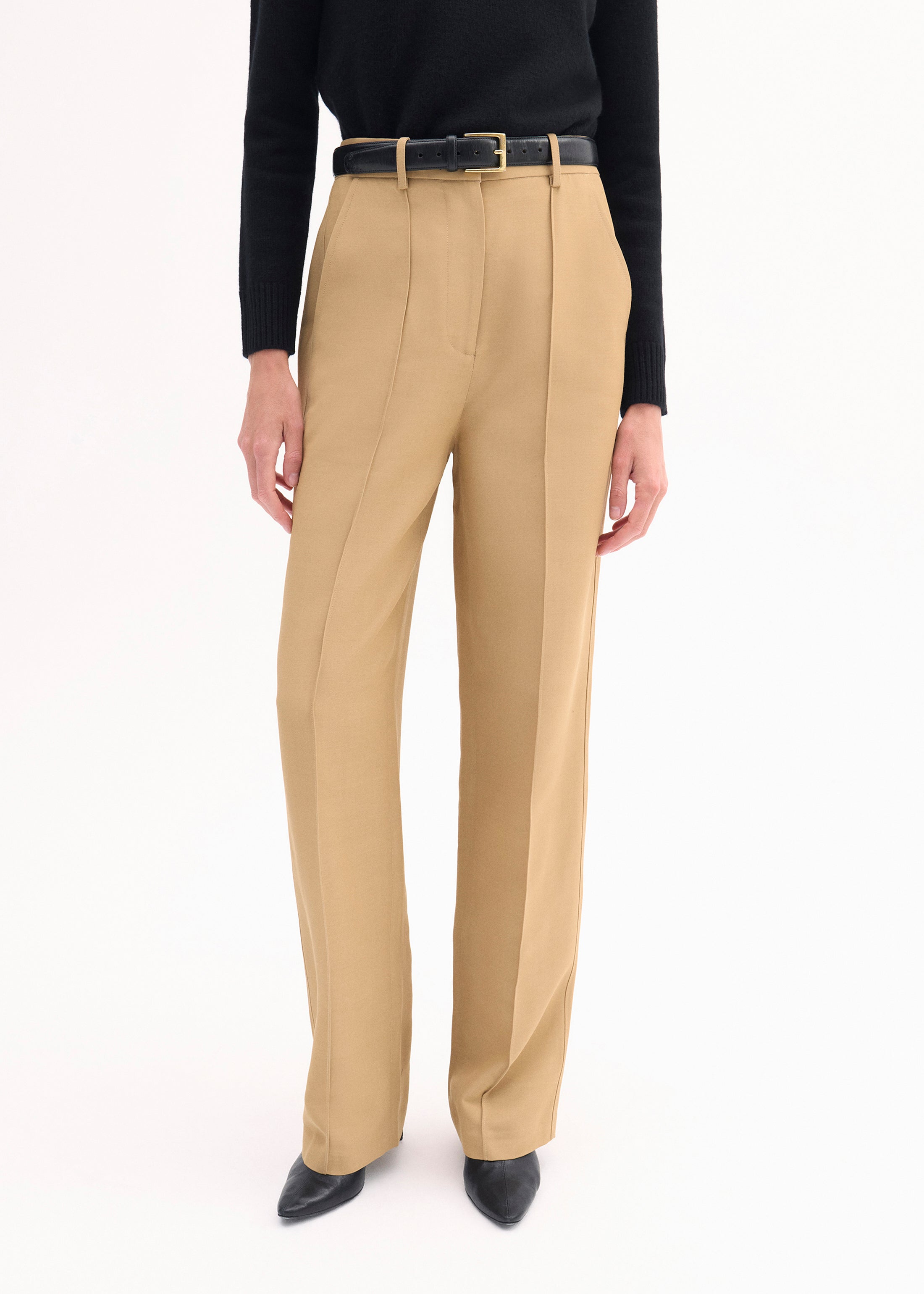Straight Leg Trousers for Women - Classic Camel Color | Comfortable Office Pants & Casual Workwear