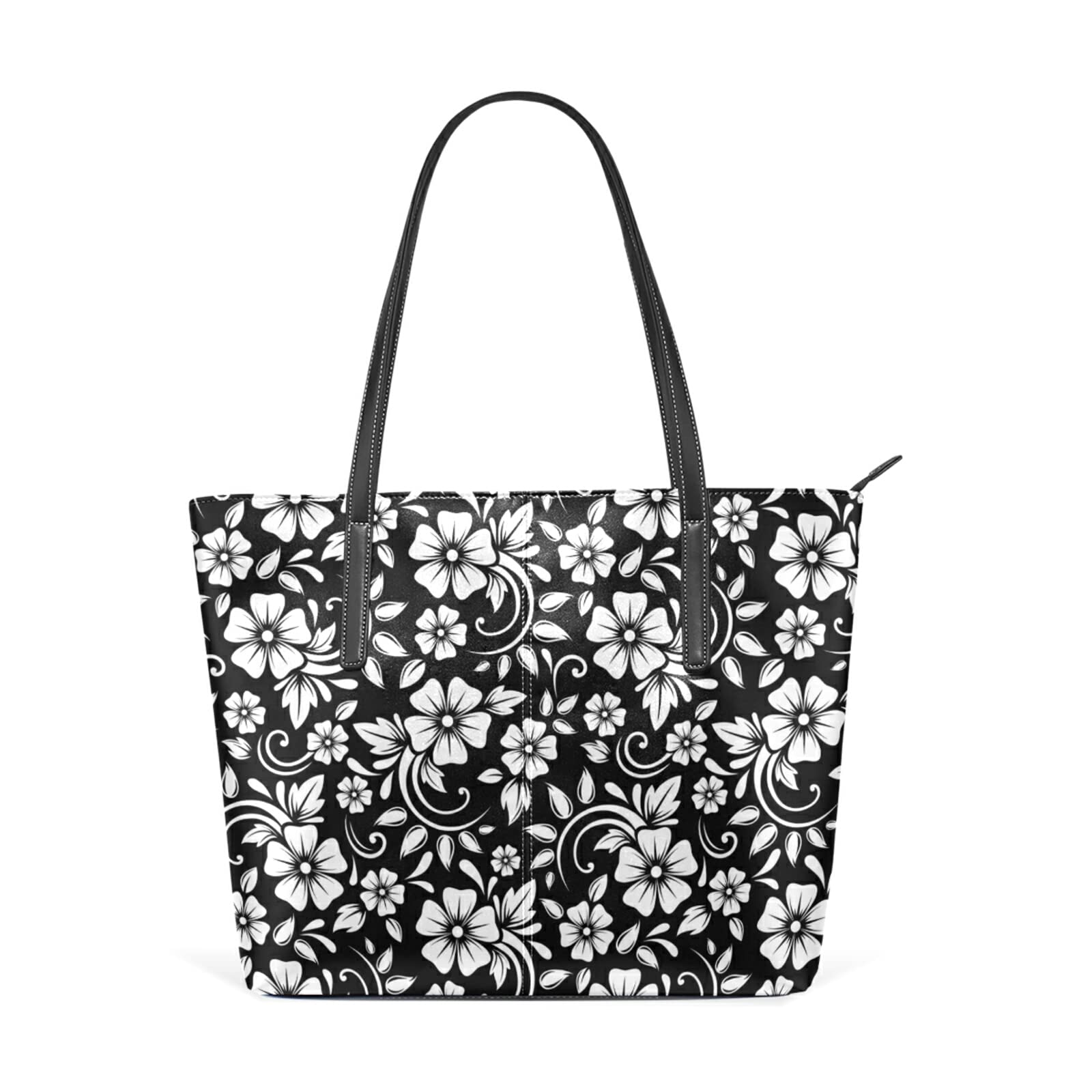 Vintage Floral Leather Tote Bag for Women - Zippered Shoulder Handbag with Black Pockets | Perfect for Work, Travel, Office & Business Use