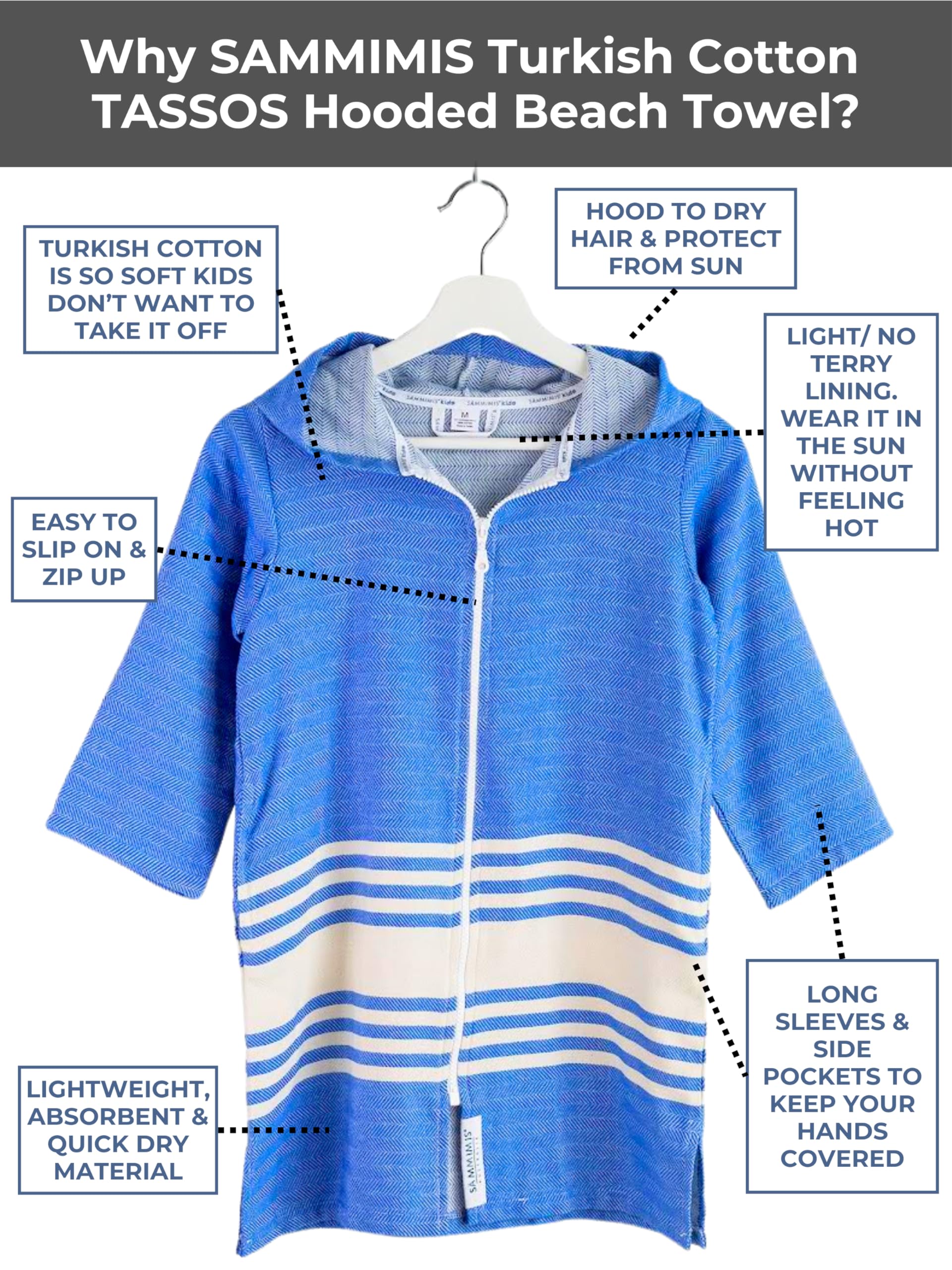 Kids Hooded Beach Towel with Zipper & Long Sleeves - Wearable Swim Cover Up, Quick Dry Lightweight Towel Hoodie for Boys & Girls - Perfect for Pool, Beach, and Water Park Adventures