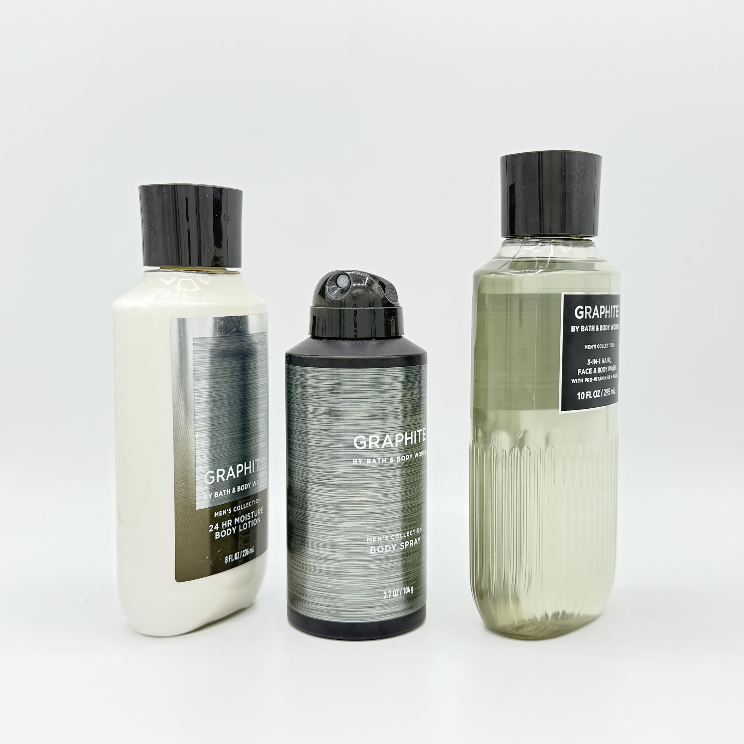 Premium Graphite Scented Men's 3-Piece Bath & Body Gift Set - Moisturizing Lotion, Refreshing Body Spray & Hydrating Hair & Face Wash | Perfect for Gifts, Travel & Daily Skincare Routine
