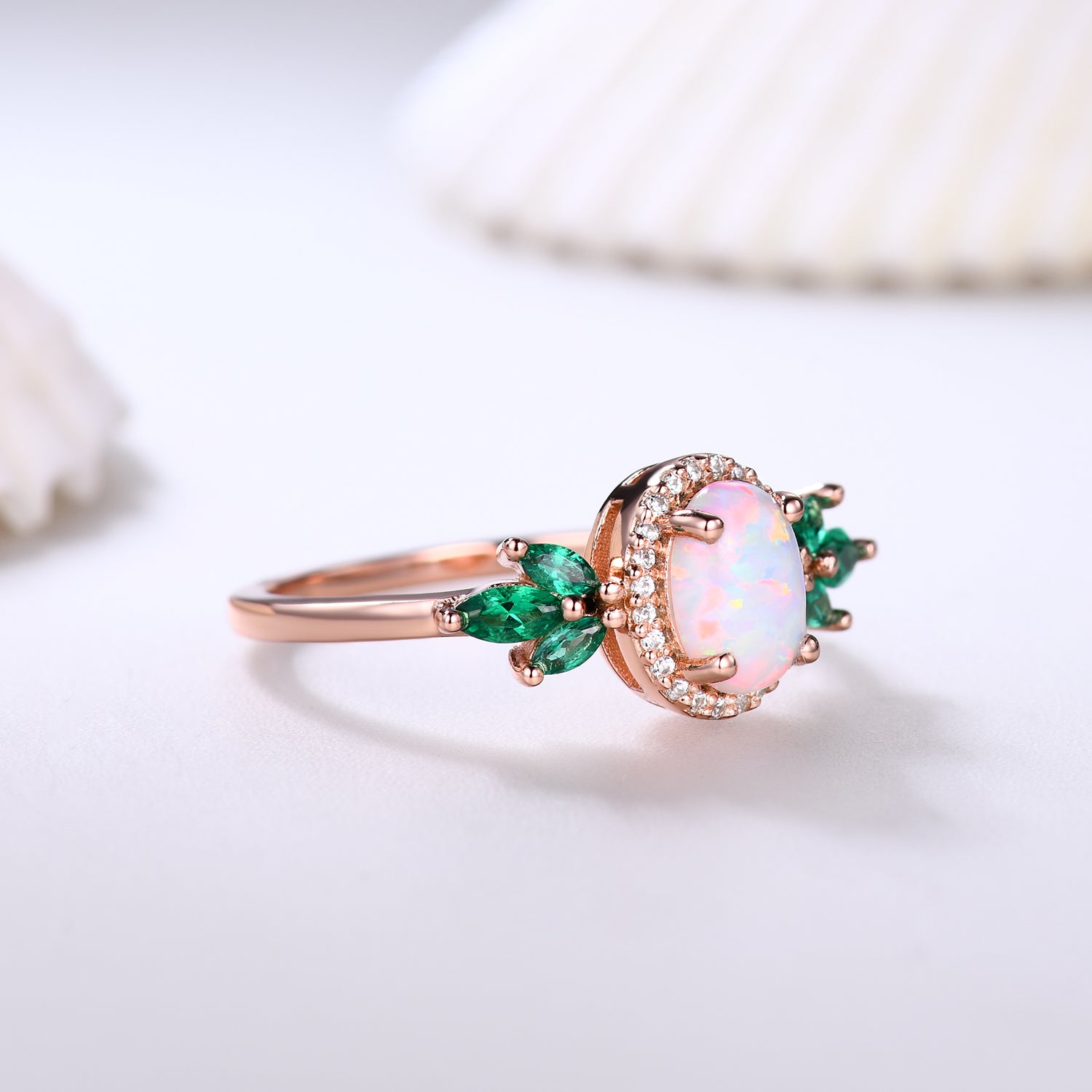 Exquisite Marquise Emerald Halo Diamond Engagement Ring in Rose Gold - Perfect for Proposals, Anniversaries & Bridal Jewelry