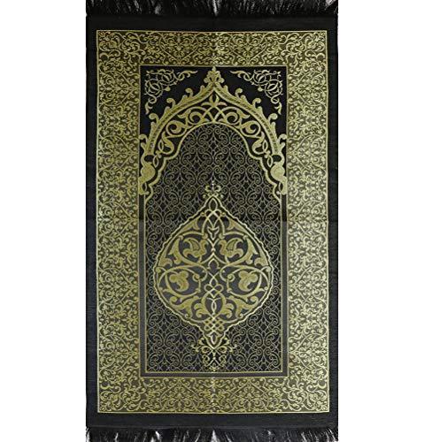 Premium Chenille Ottoman Islamic Prayer Mat - Soft & Durable Black Prayer Rug for Home, Mosque & Travel - Perfect for Daily Salah, Jummah & Umrah Pilgrimage