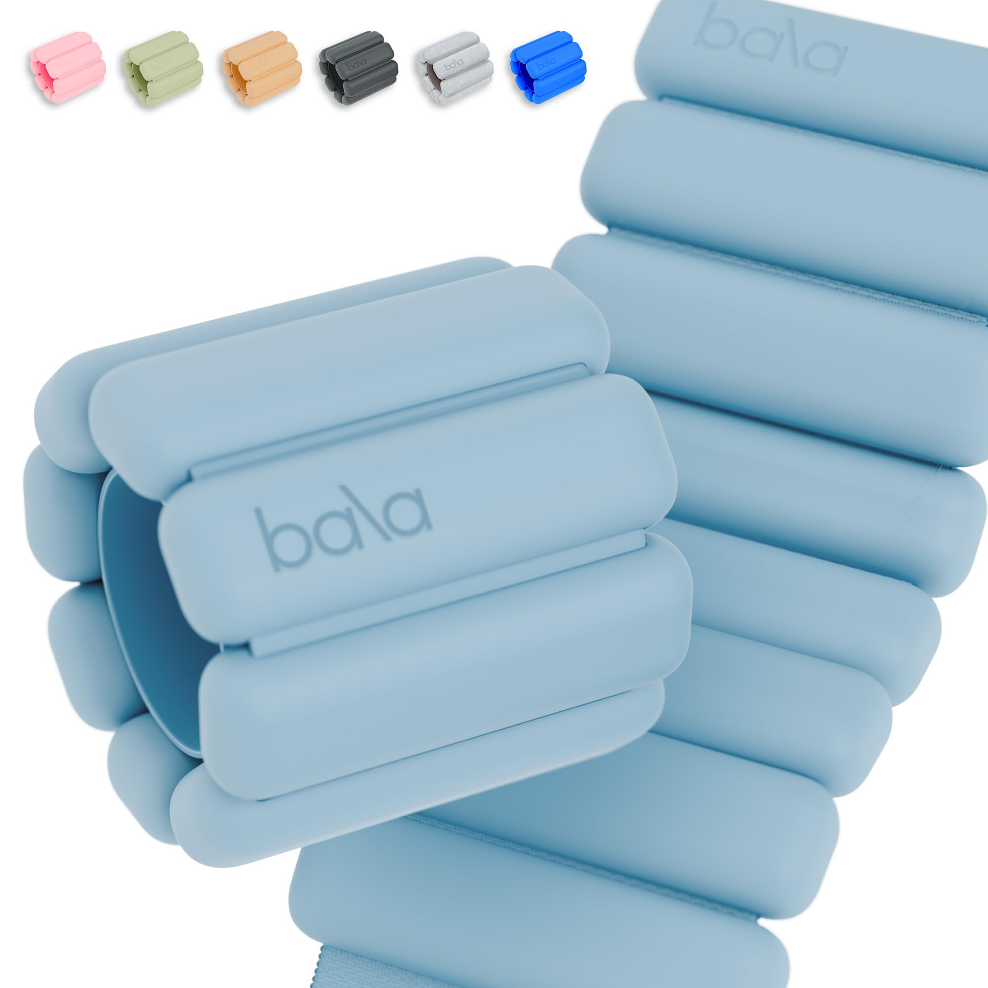 Bala Bangles Adjustable Silicone Wrist & Ankle Weights for Women & Men - 1lb/2lb Wearable Arm & Leg Weights for Gym, Yoga, Pilates, Cardio & Strength Training - Perfect for Home Workouts, Walking & Fitness Enthusiasts