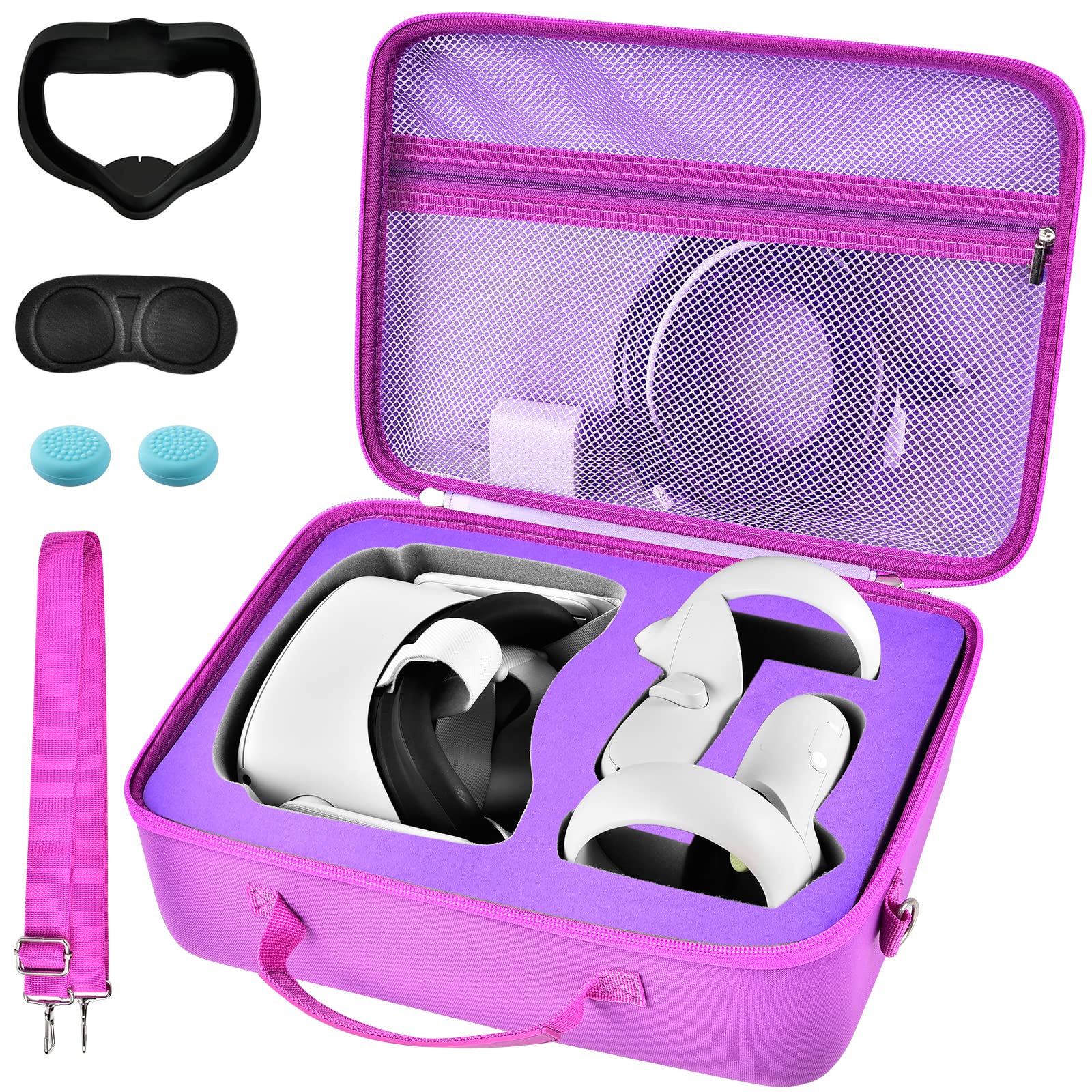 Premium Travel Carrying Case for Meta/Oculus Quest 3 & Quest 2 VR Headset - Protective Storage Bag with Silicone Face Cover, Lens Protector & Accessories (Purple) | Perfect for Gaming, Travel & Safe Storage
