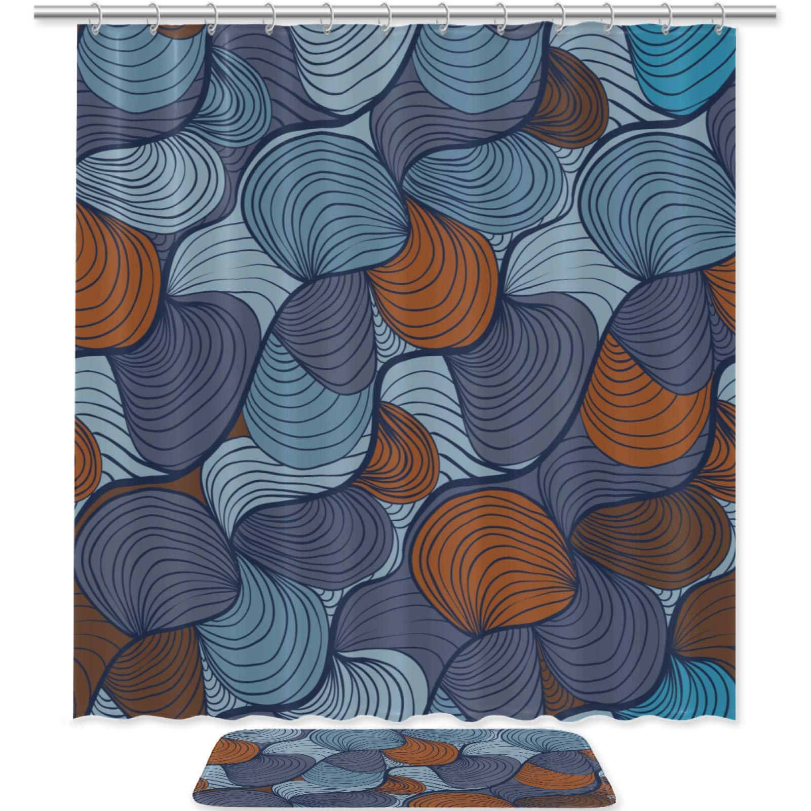 imobaby Waterproof Shower Curtain Set with Non-Slip Bath Mat - Abstract Wave Seamless Design for Modern Bathrooms | Perfect for Bathroom Decor, Guest Bathrooms & Spa-Like Showers