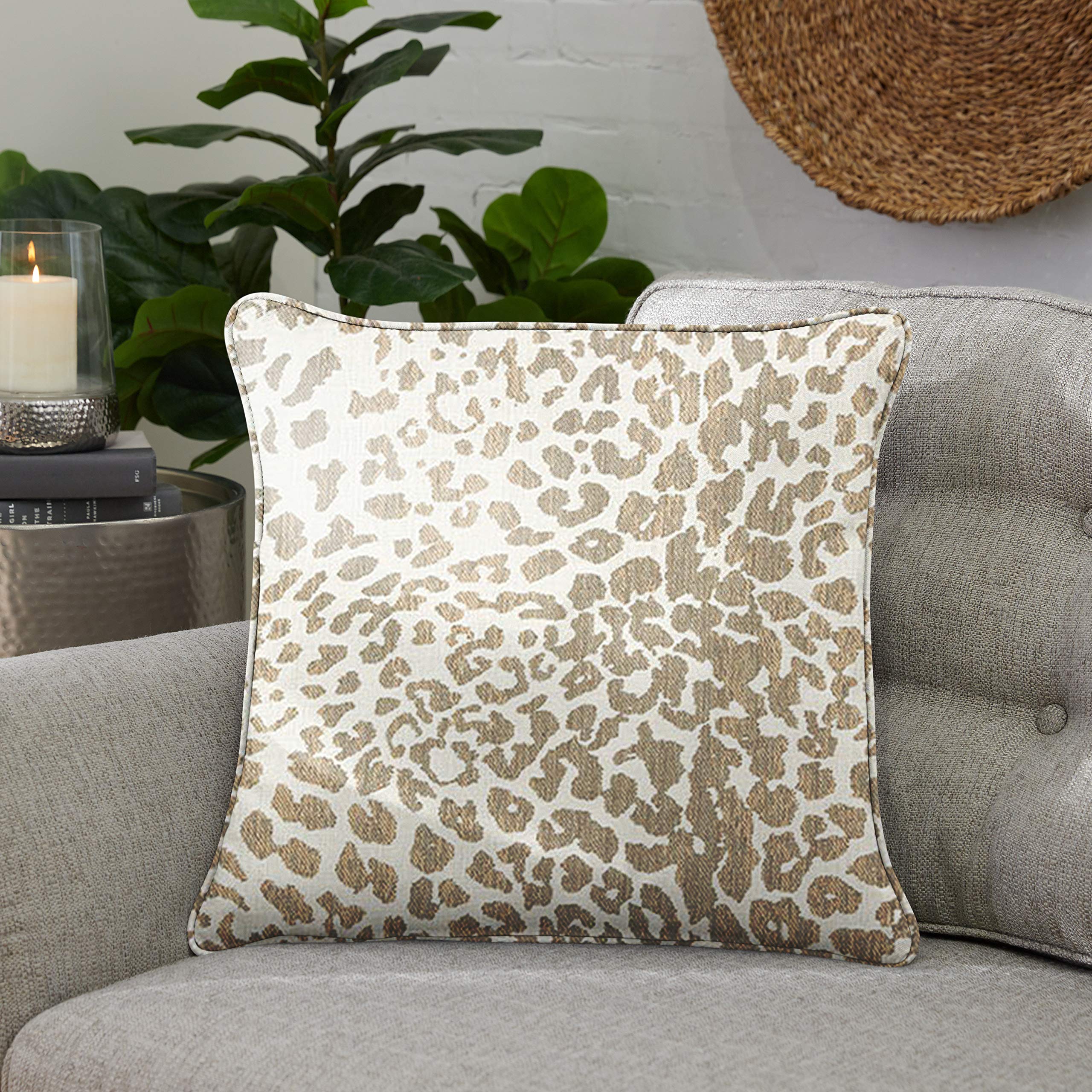 Sorra Home x Sunbrella Indoor Outdoor Square Pillow Covers Set of 2 - Light Brown Leopard Cheetah Print Waterproof Decorative Throw Pillows for Patio, Sofa, Bed, Chair